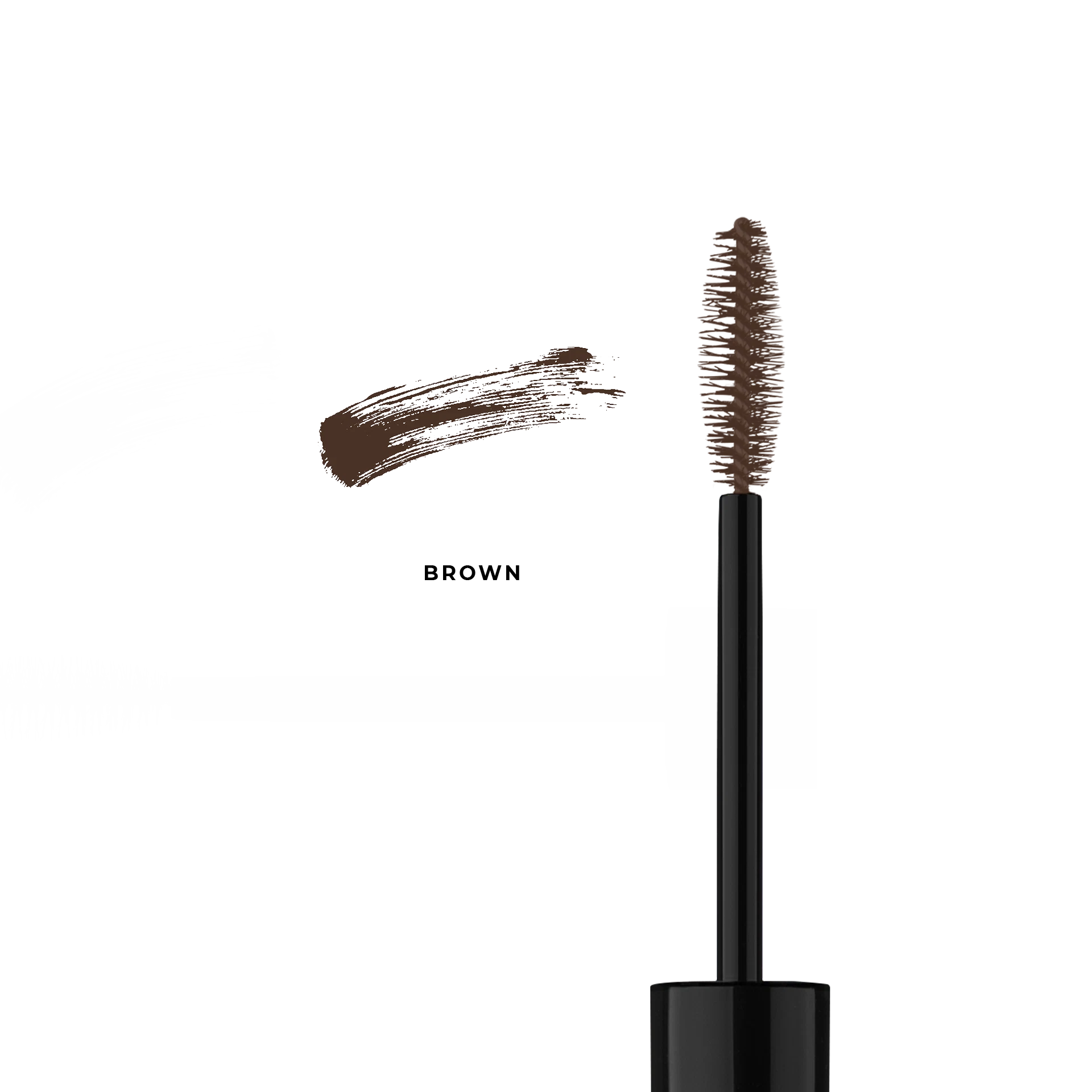 ANNEMARIE BÖRLIND Natural Curl Mascara mit schwarzer und brauner Bürste sowie Farbauftrag auf weißem Hintergrund