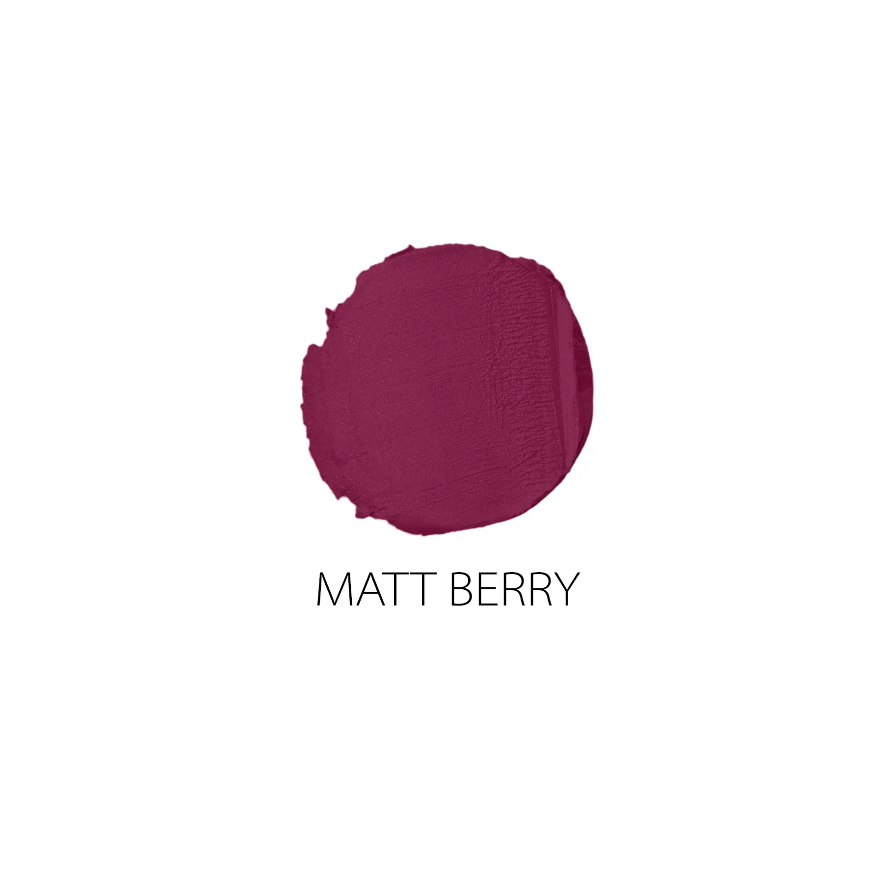 MATT BERRY Lippenstiftfarbe in matter, beeriger Nuance als Farbklecks auf weißem Hintergrund
