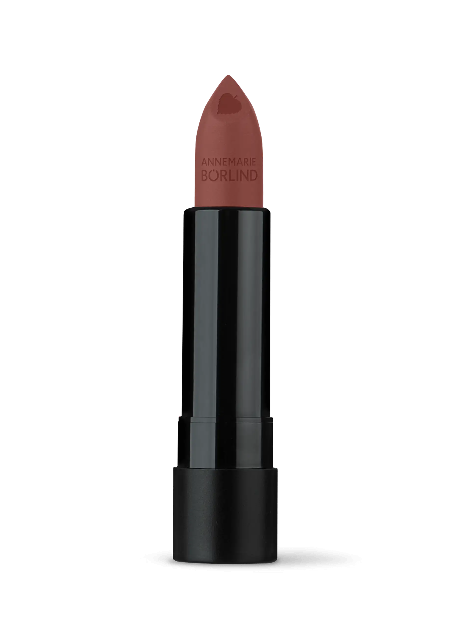 ANNEMARIE BÖRLIND Lippenstift matt in Truffle Plum mit Herzprägung, 4g, offen und schwarz