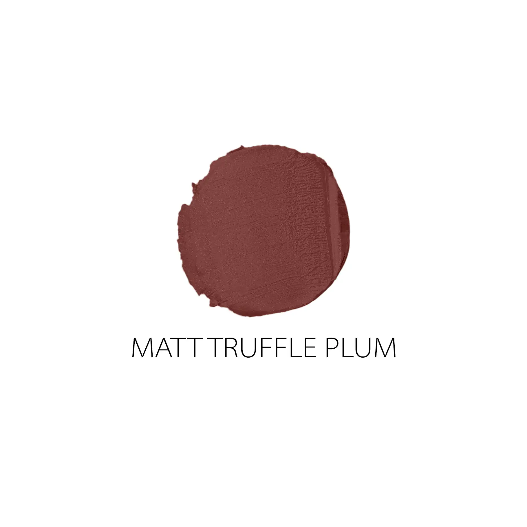 MATT TRUFFLE PLUM Lippenstiftfarbe als matte, dunkelrote Farbprobe auf weißem Hintergrund