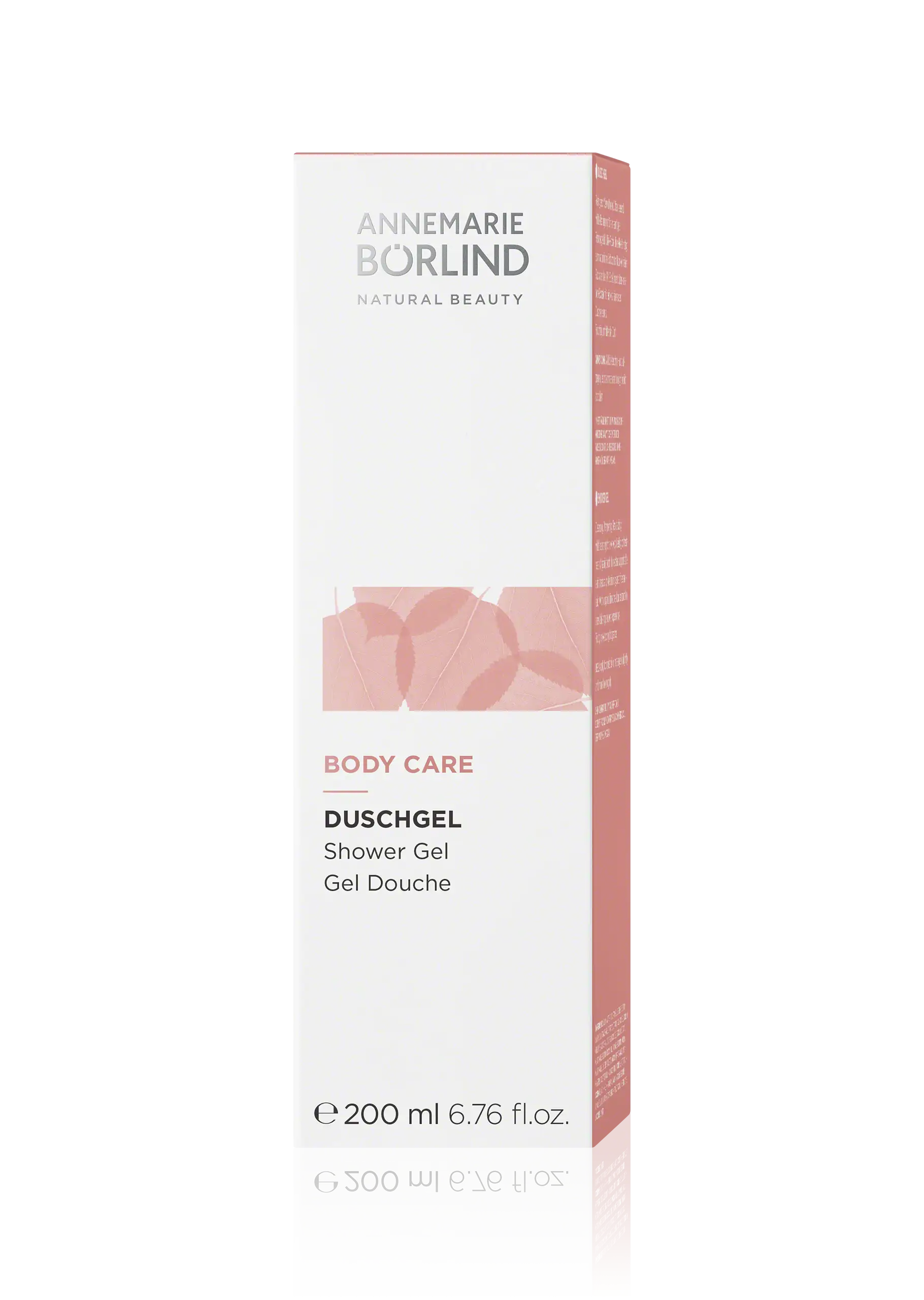 ANNEMARIE BÖRLIND Body Care Duschgel 200 ml in weißer Faltschachtel mit rosafarbenem Blattmotiv