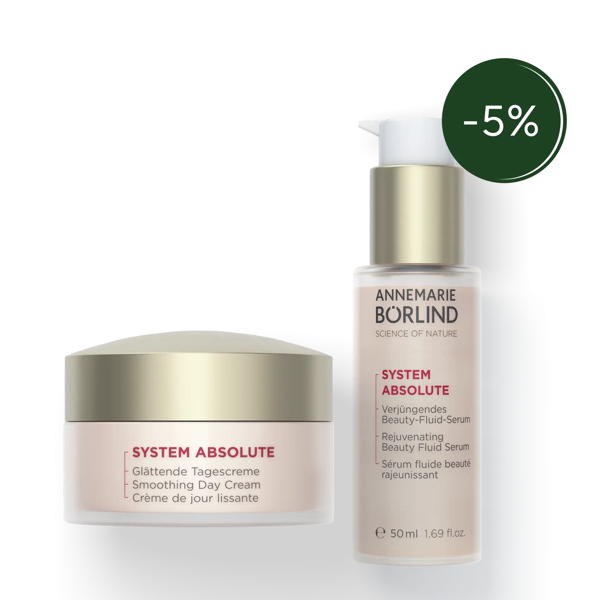 ANNEMARIE BÖRLIND SYSTEM ABSOLUTE Glättende Tagescreme und straffendes Beauty Fluid, je 50 ml mit Badge -5%