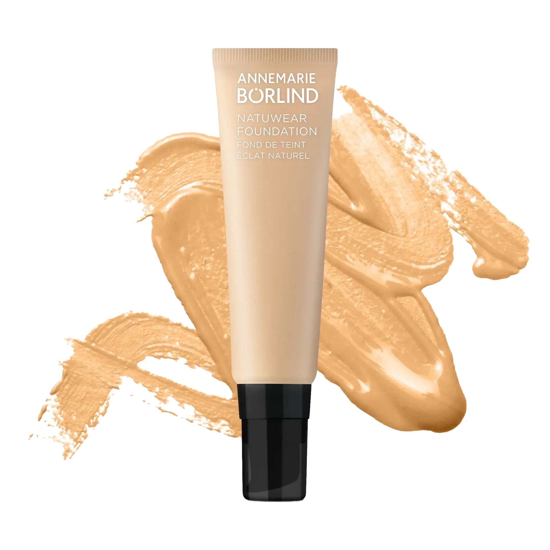 ANNEMARIE BÖRLIND NATUWEAR Foundation in Beige mit schwarzem Verschluss vor Make-up-Farbauftrag