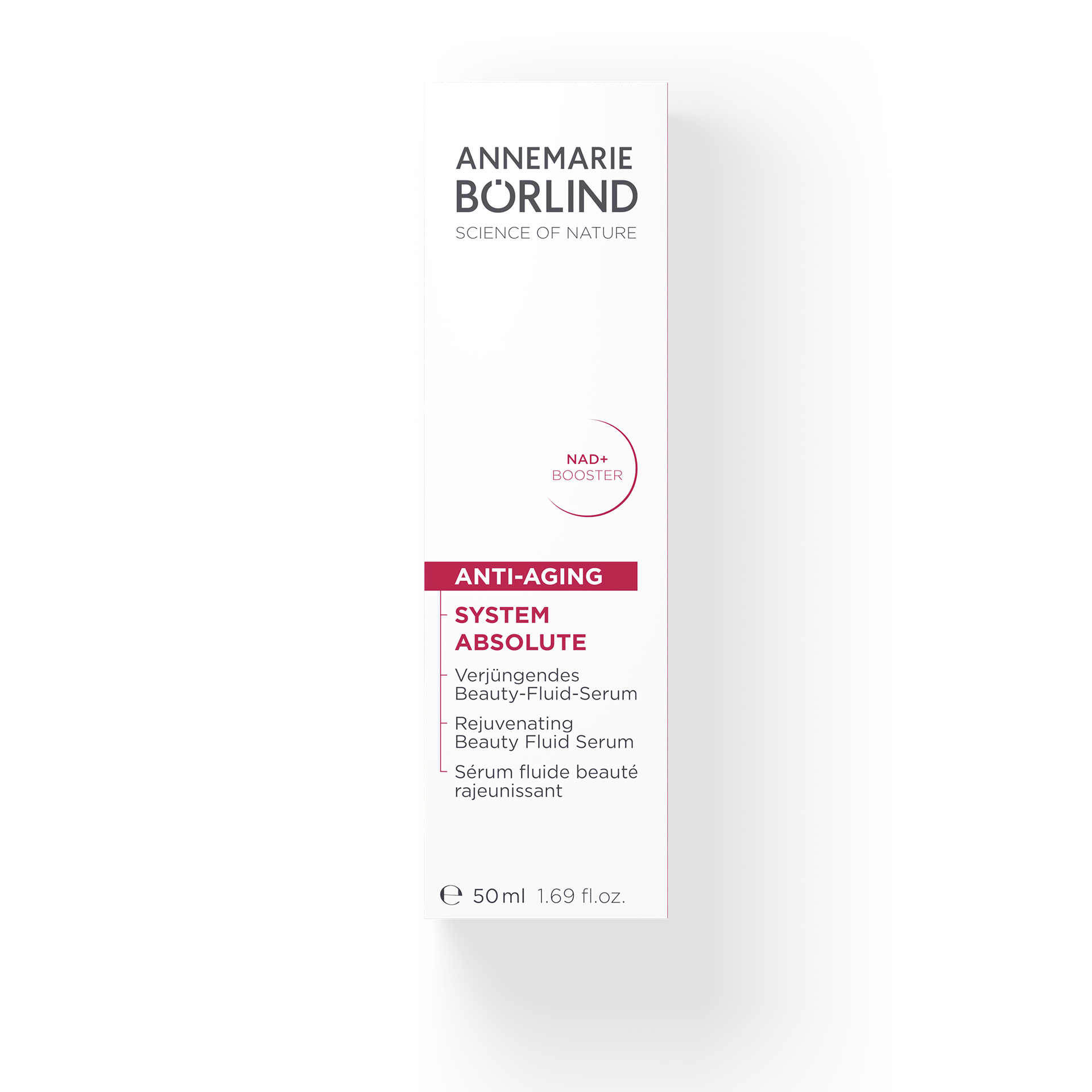 SYSTEM ABSOLUTE Beauty Fluid Faltschachtel in weiß mit roter Schrift