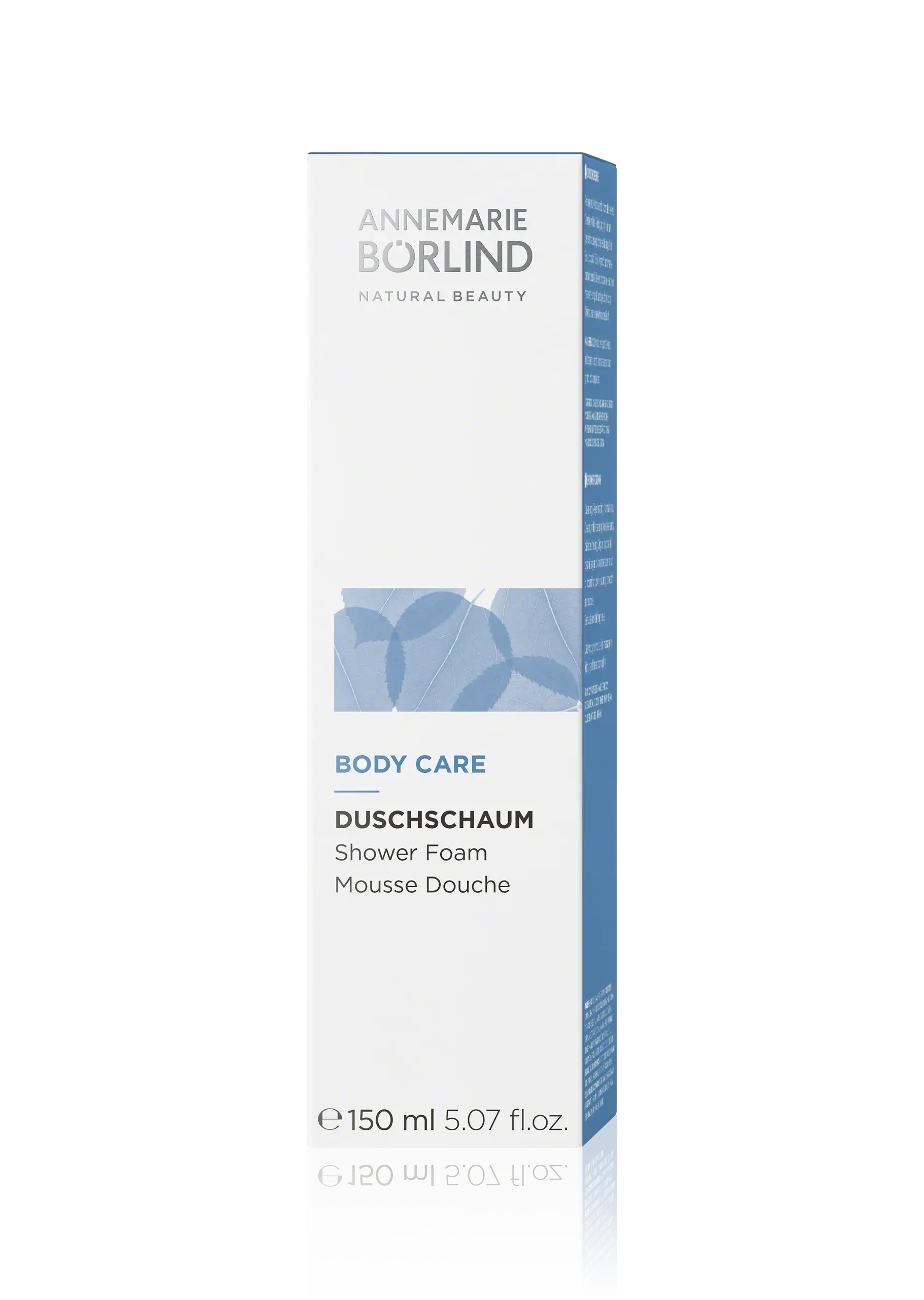 ANNEMARIE BÖRLIND Body Care Duschschaum 150 ml in weißer Faltschachtel mit blauem Blattmuster