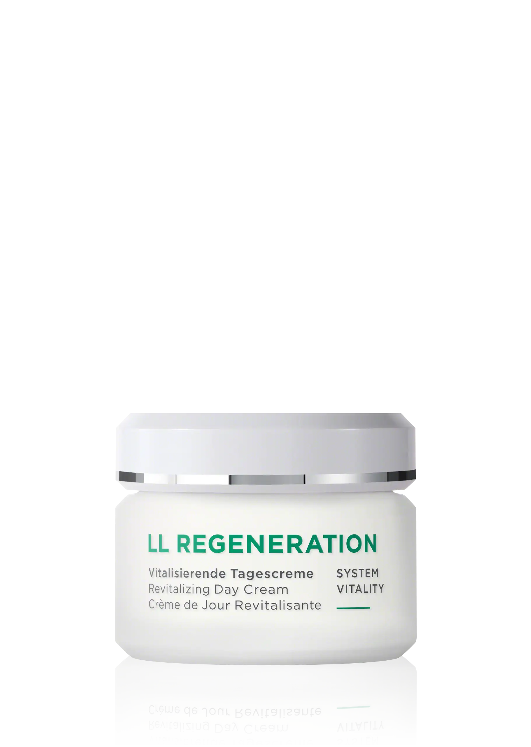 LL REGENERATION vitalisierende Tagescreme im weißen Tiegel mit silbernem Deckel, 50 ml Inhalt