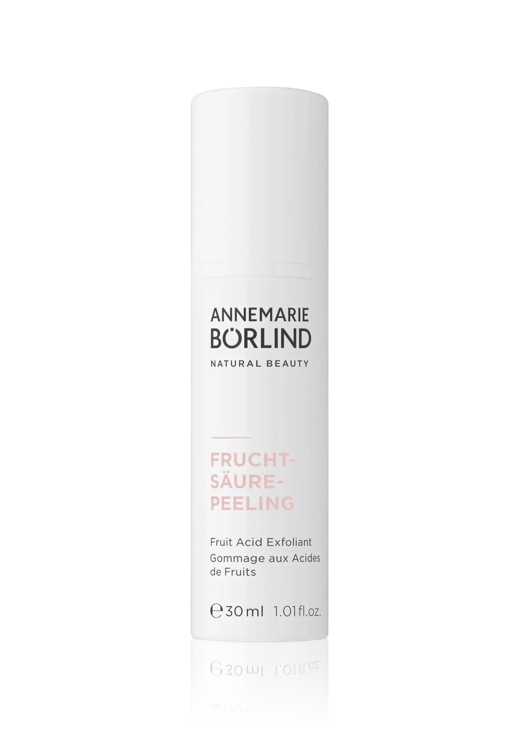 ANNEMARIE BÖRLIND Fruchtsäure-Peeling in 30 ml Flasche vor schwarzem Hintergrund