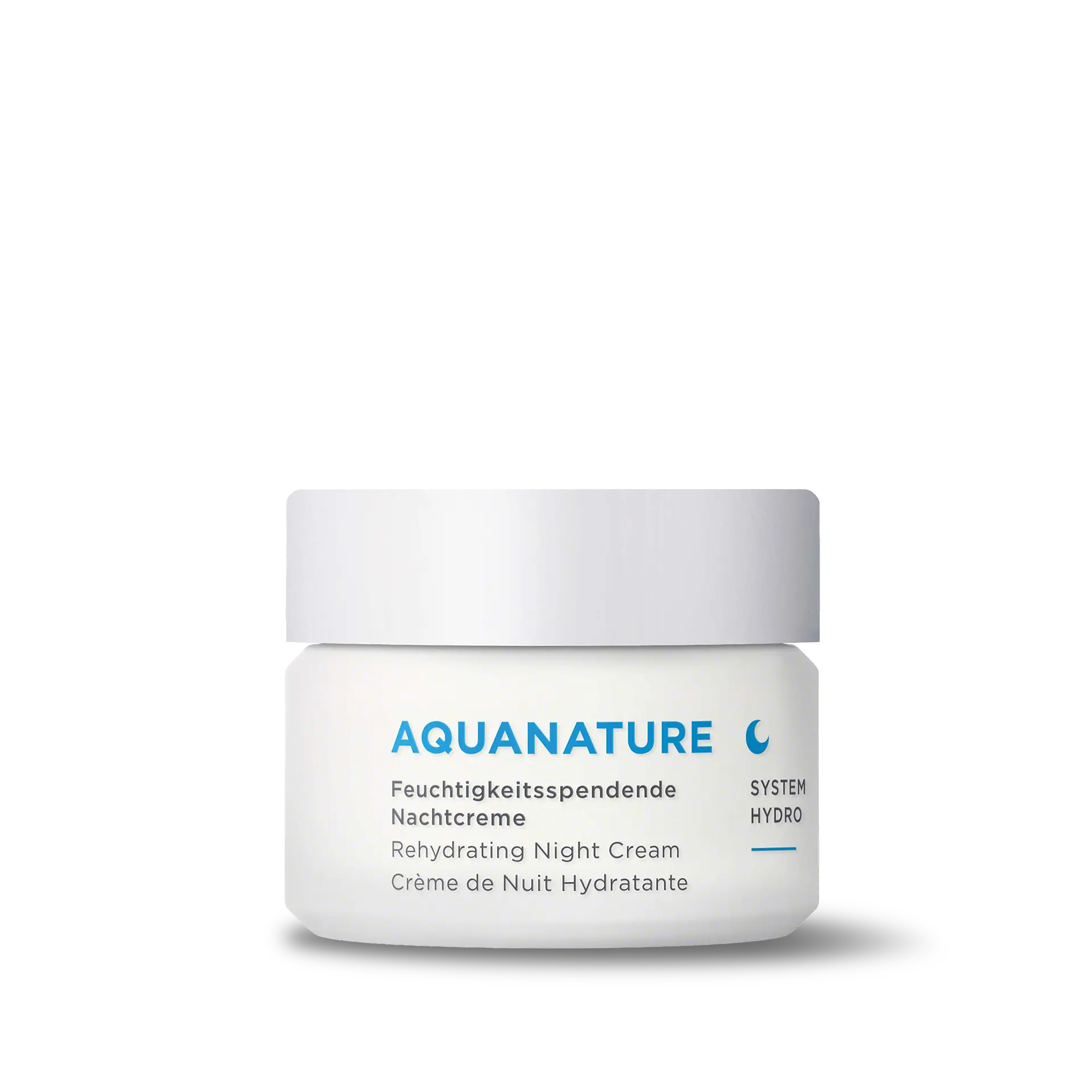 AQUANATURE Feuchtigkeitsspendende Nachtcreme im 50-ml-Tiegel mit SYSTEM HYDRO Schriftzug