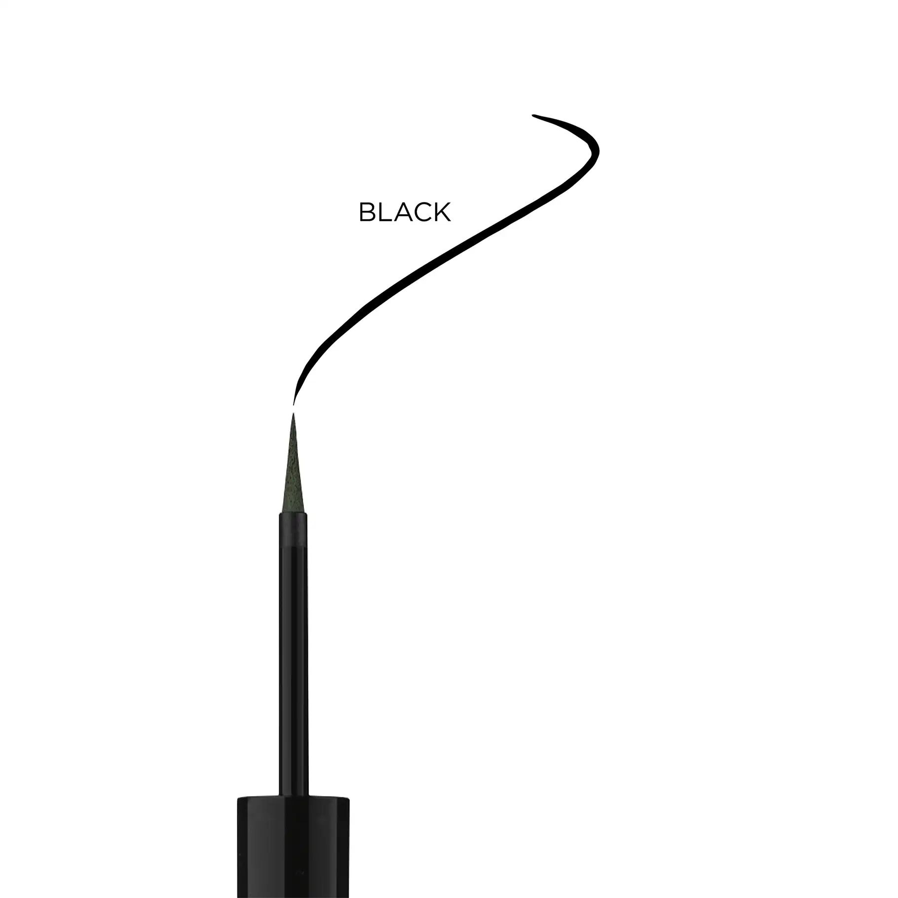 ANNEMARIE BÖRLIND flüssiger Eyeliner mit feiner Spitze und schwarzer, geschwungener Linie auf weißem Hintergrund