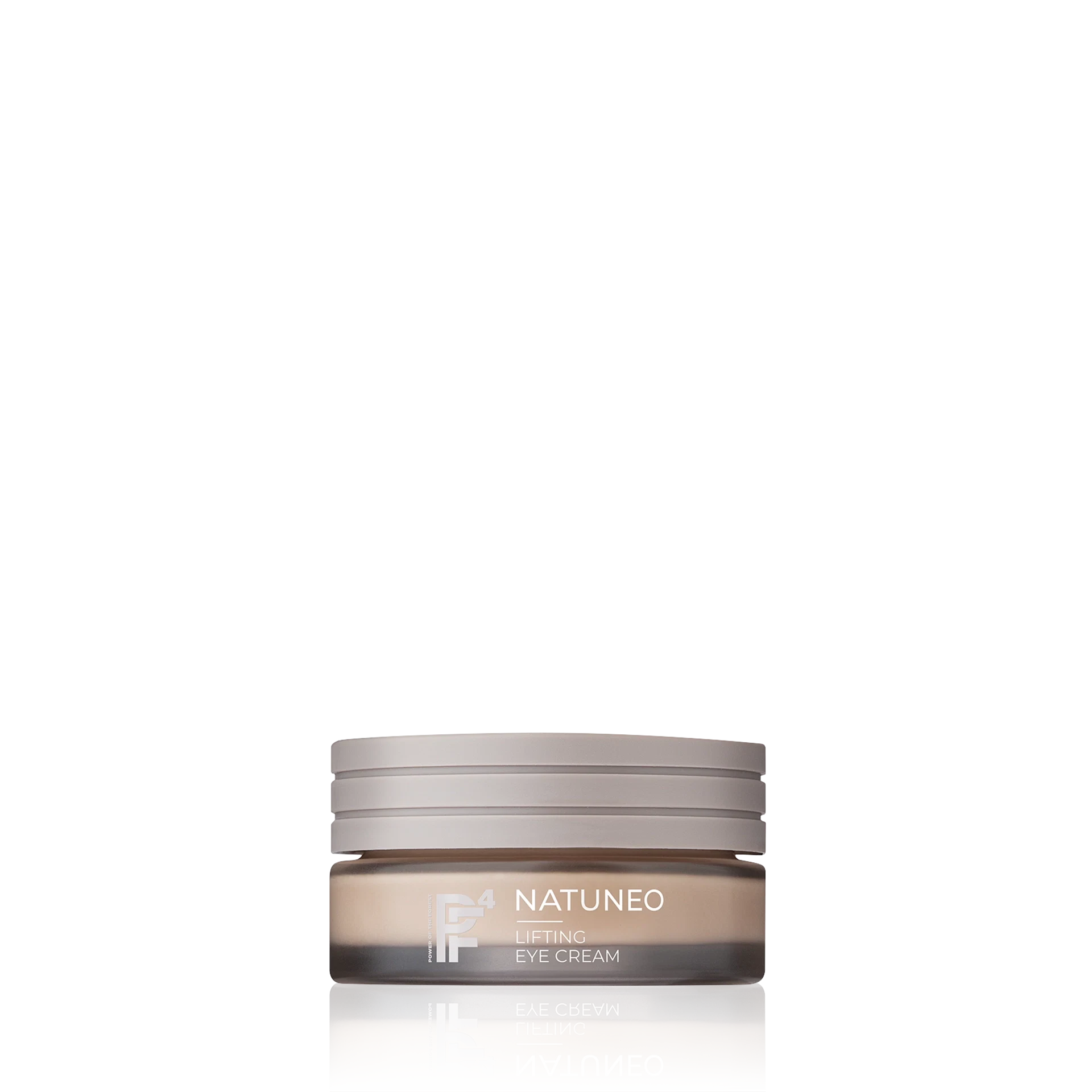 NATUNEO Lifting Eye Cream in beige-mattem Tiegel mit Schraubdeckel vor weißem Hintergrund