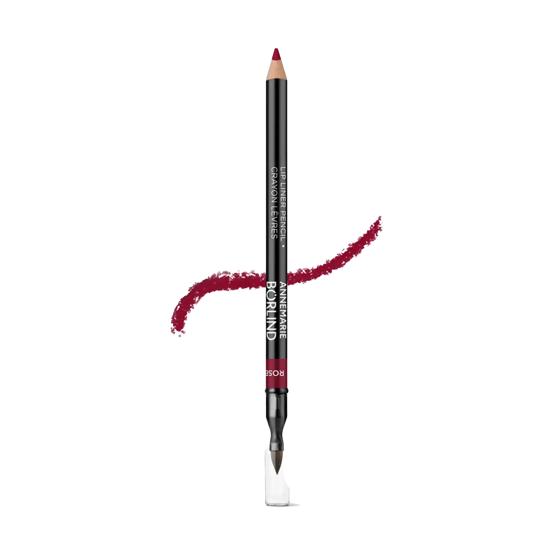 ANNEMARIE BÖRLIND Lip Liner Pencil Rosewood mit Pinselspitze und rotem Farbstrich auf weißem Hintergrund
