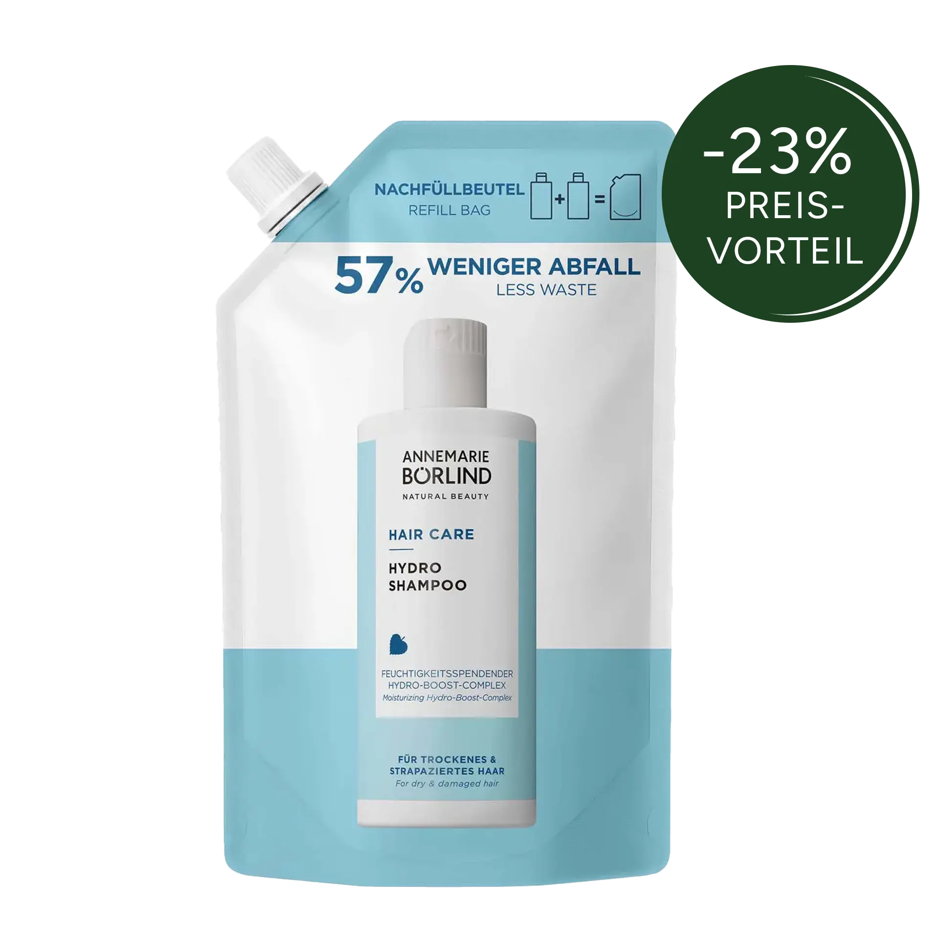 ANNEMARIE BÖRLIND Hydro Shampoo 500ml mit feuchtigkeitsspendendem Hydro-Boost-Complex für trockenes Haar mit Badge