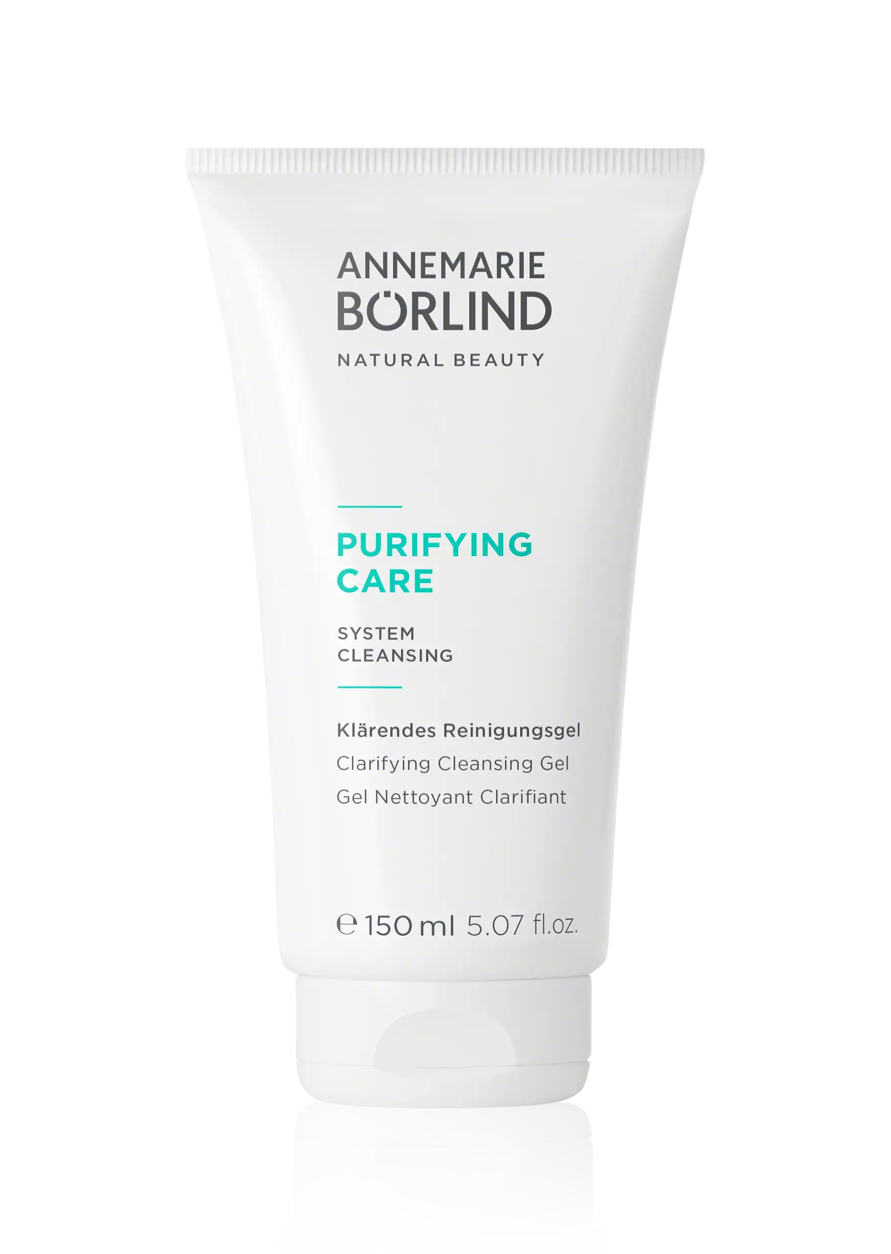 ANNEMARIE BÖRLIND PURIFYING CARE klärendes Reinigungsgel in 150 ml Tube vor schwarzem Hintergrund