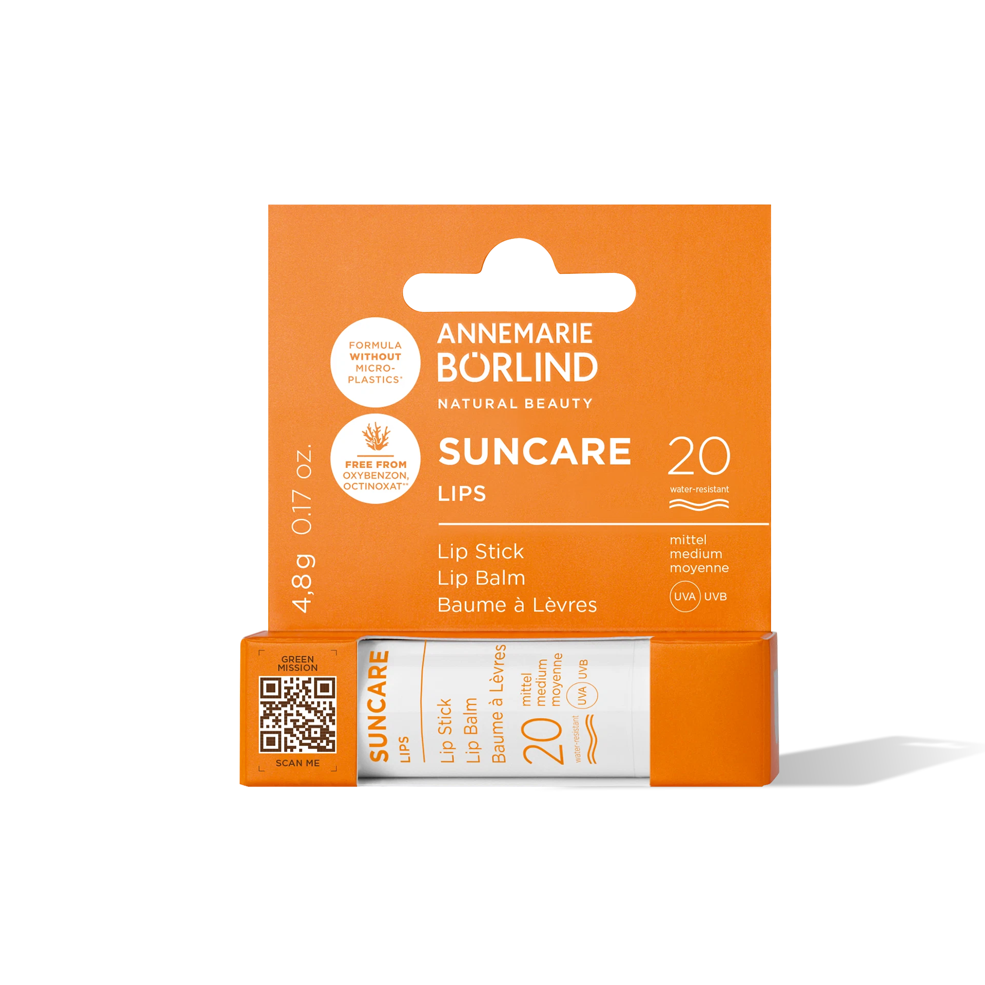 ANNEMARIE BÖRLIND SUNCARE Lippenpflegestift SPF 20, wasserfest, ohne Mikroplastik und Oxybenzon