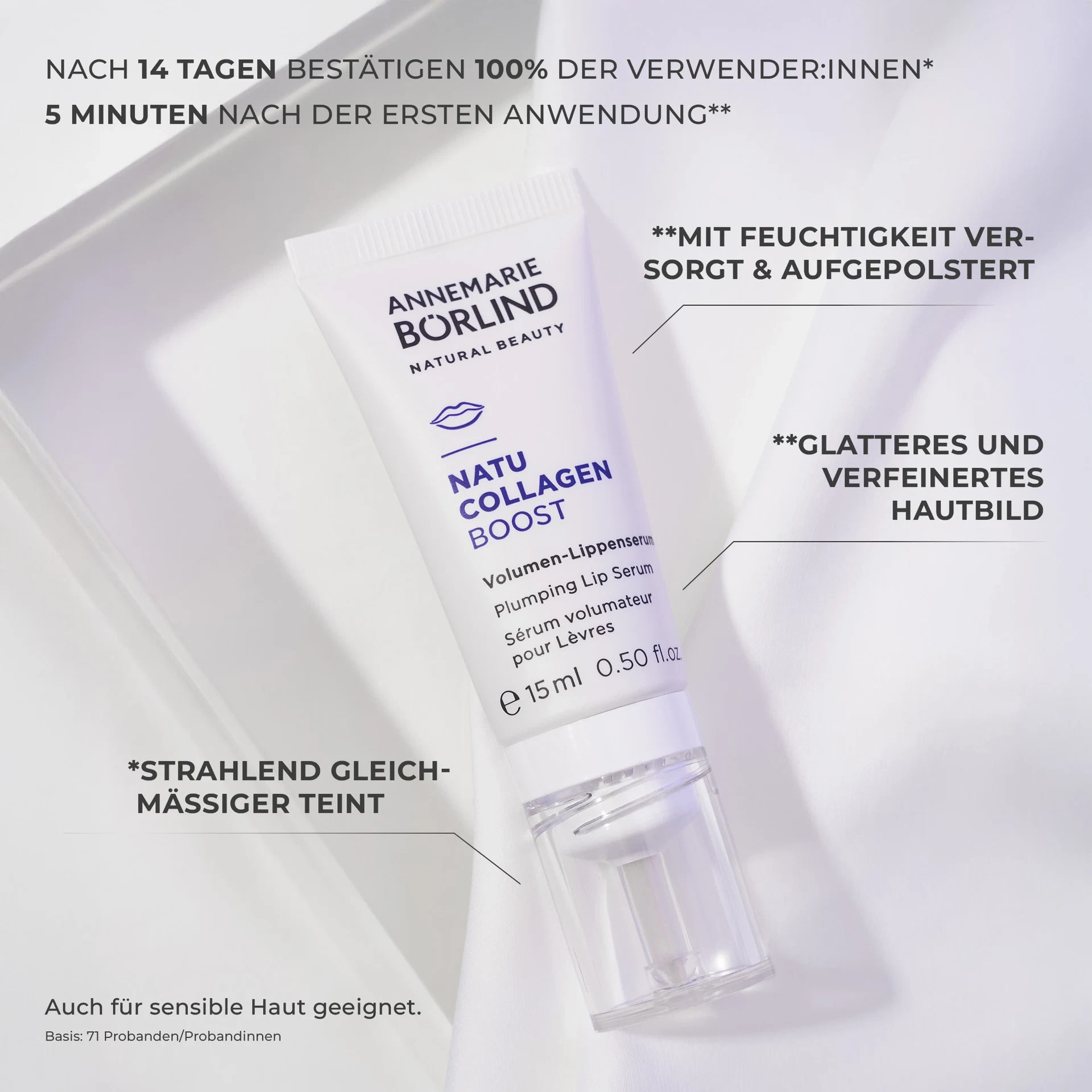 ANNEMARIE BÖRLIND NATU COLLAGEN BOOST Volumen-Lippenserum mit feuchtigkeitsspendender Wirkung, 15 ml