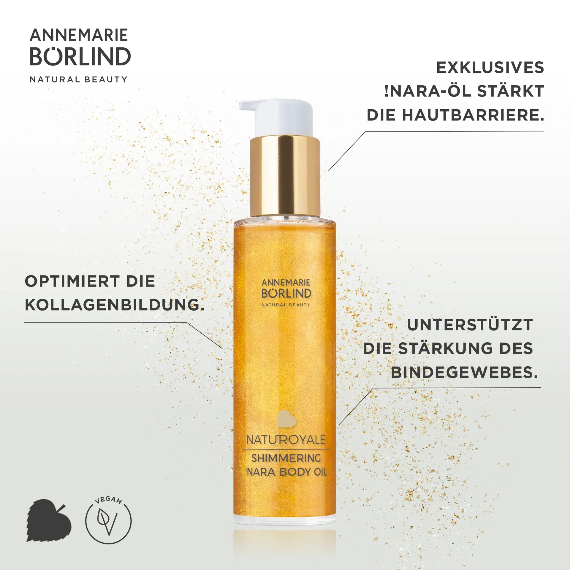 ANNEMARIE BÖRLIND NATUROYALE Shimmering NARA Body Oil mit Goldschimmer, stärkt Hautbarriere und Kollagenbildung