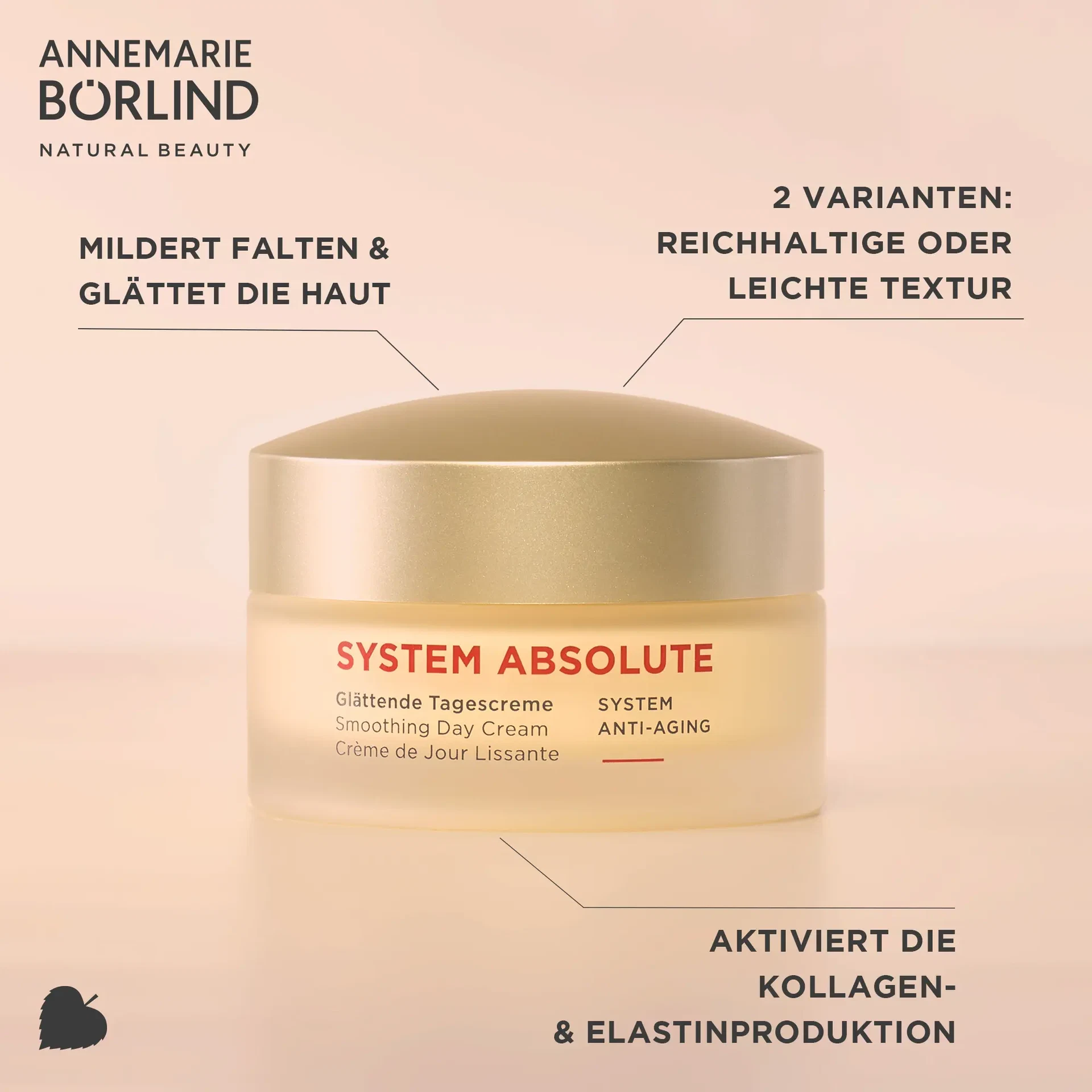 ANNEMARIE BÖRLIND SYSTEM ABSOLUTE glättende Tagescreme mit Anti-Aging, zwei Texturvarianten, aktiviert Kollagenproduktion