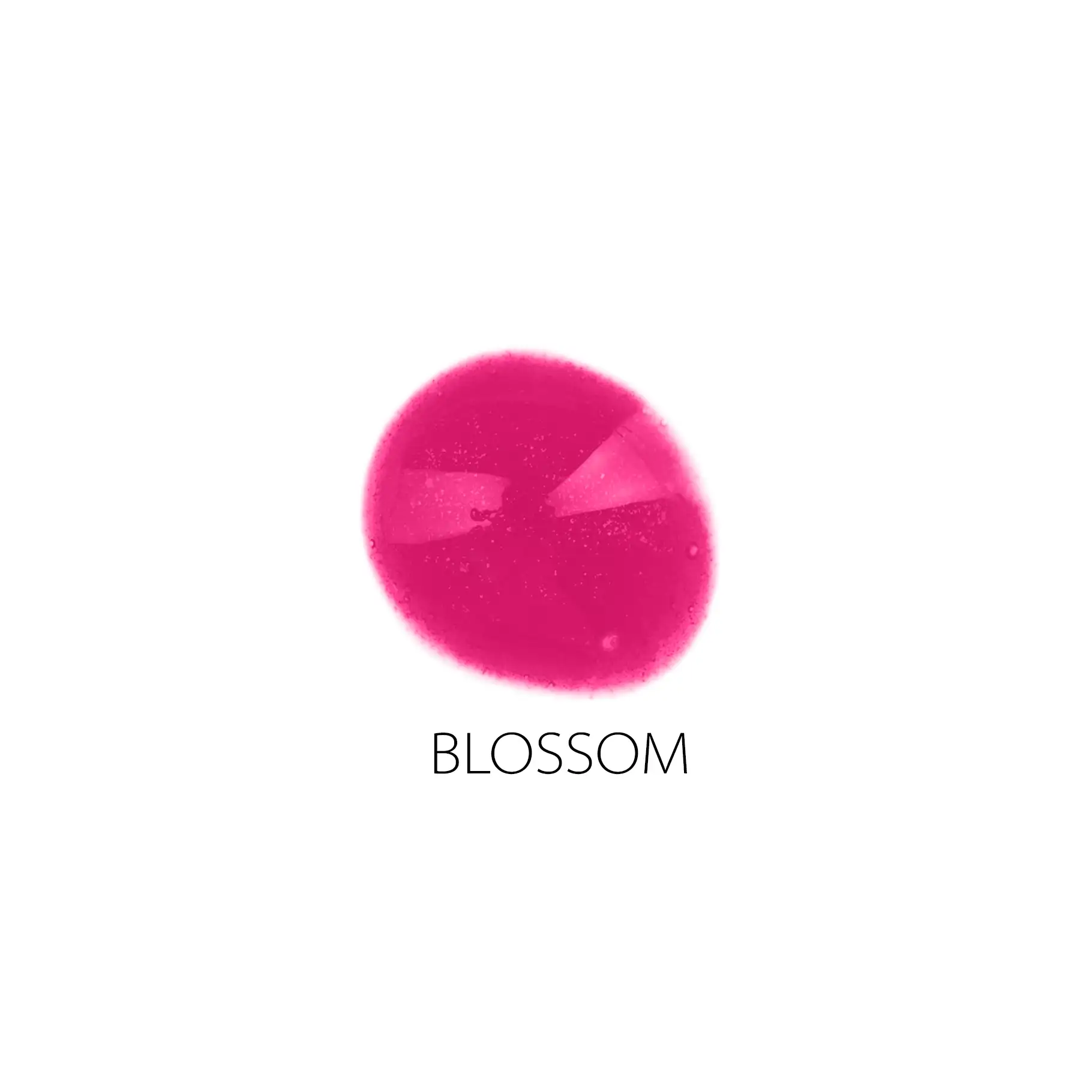 BLOSSOM Lipgloss-Textur in leuchtendem Pink mit glänzender, gelartiger Oberfläche auf weißem Hintergrund