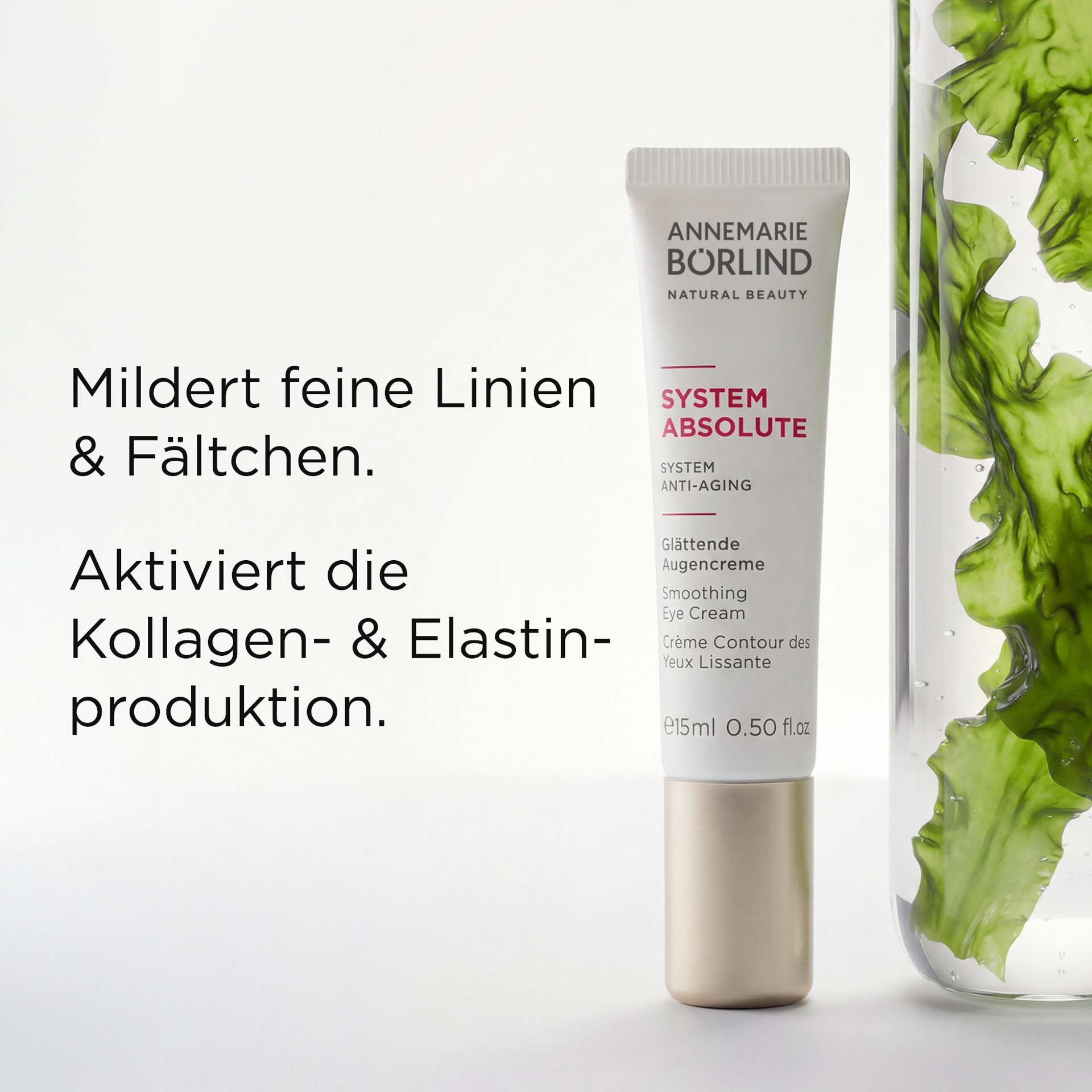 ANNEMARIE BÖRLIND SYSTEM ABSOLUTE glättende Augencreme in 15 ml Tube mit goldfarbenem Verschluss mit USPs