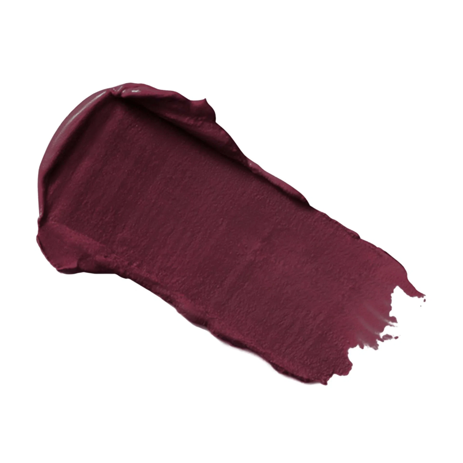 Dunkelrote Lippenstift-Textur mit cremiger, matter Oberfläche auf weißem Hintergrund