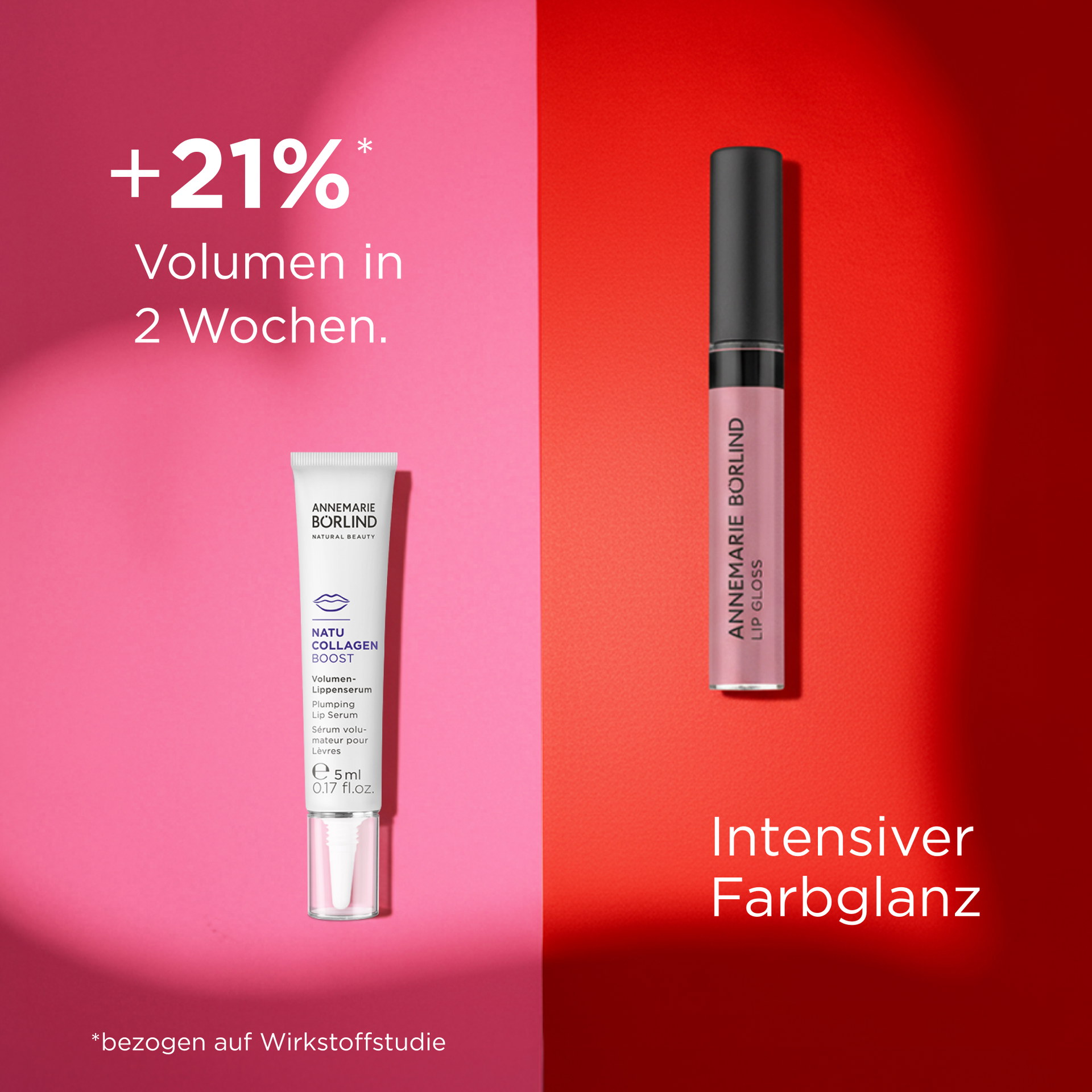 ANNEMARIE BÖRLIND Lipgloss in zartem Rosa und Lippenserum mit feuchtigkeitsspendender Hyaluronsäure und veganer Formel