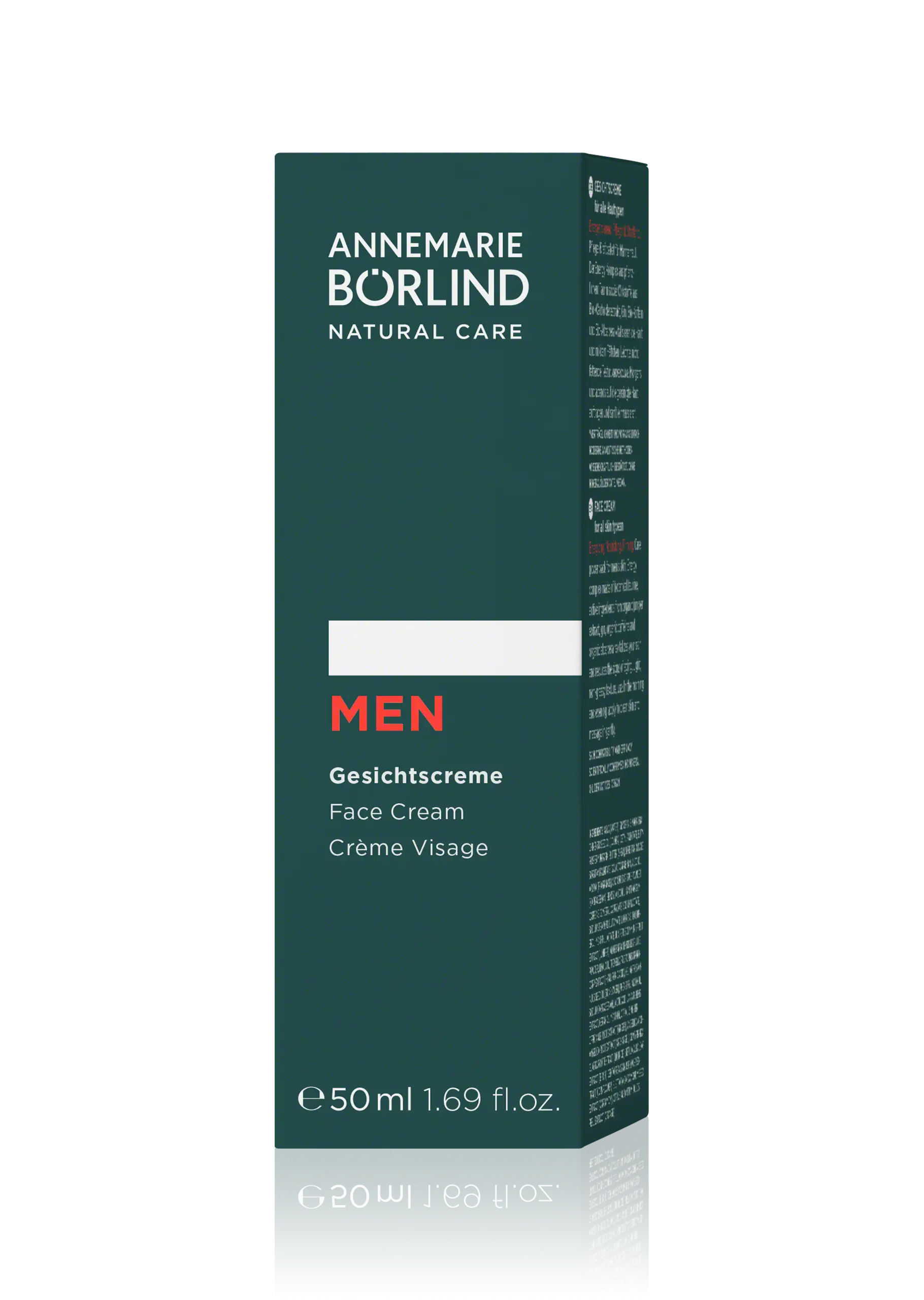 ANNEMARIE BÖRLIND MEN Gesichtscreme 50 ml in dunkelgrüner Faltschachtel mit weißer und roter Schrift