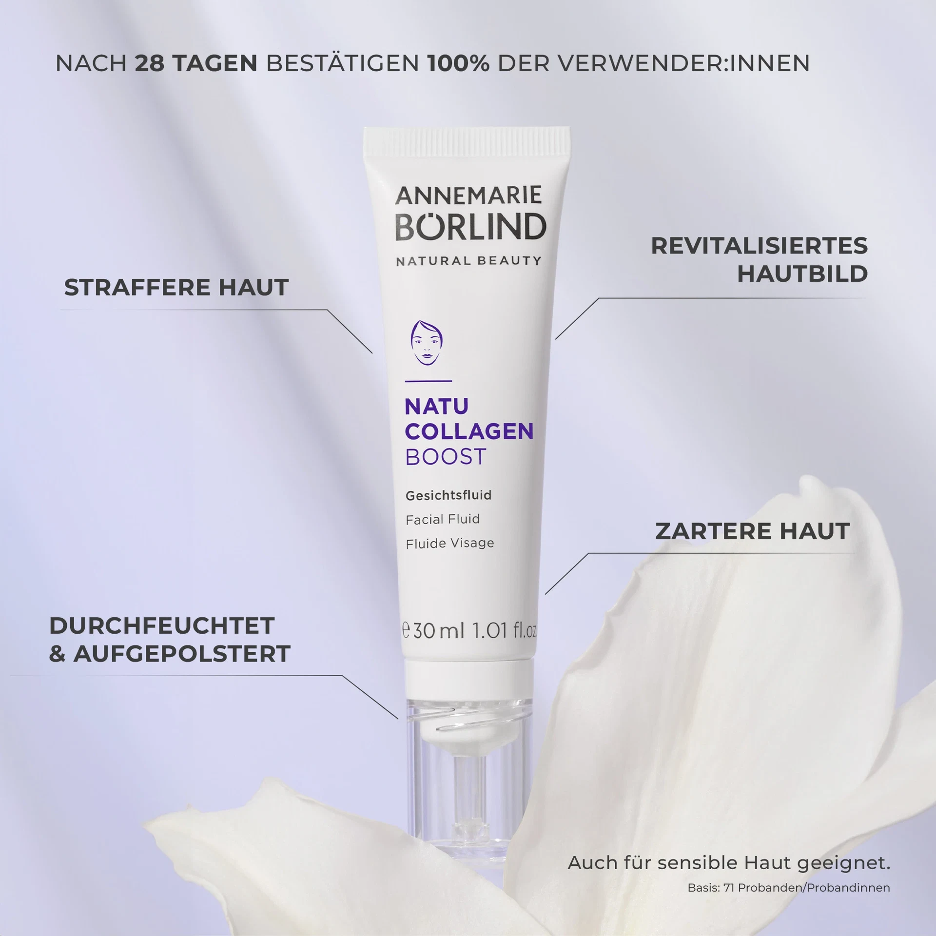 ANNEMARIE BÖRLIND NATU COLLAGEN BOOST Gesichtsfluid mit feuchtigkeitsspendender, straffender und revitalisierender Wirkung