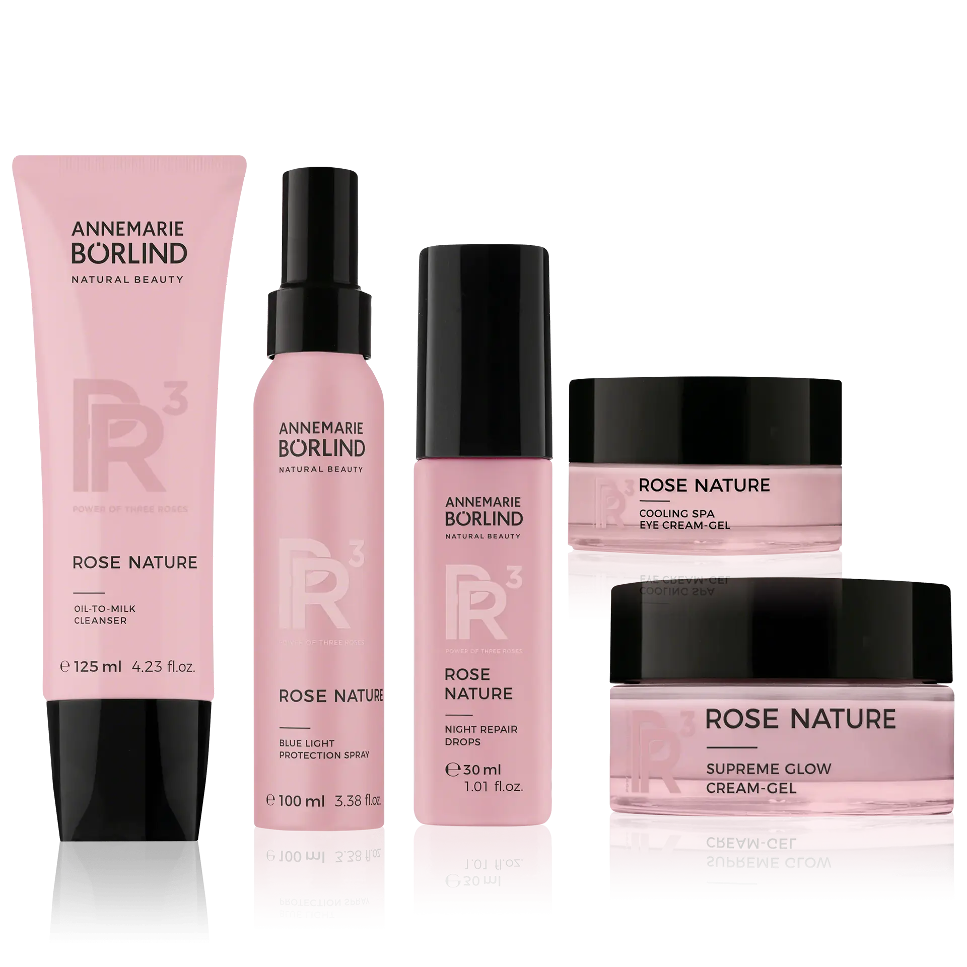 ANNEMARIE BÖRLIND ROSE NATURE Pflegeset mit Cleanser, Schutzspray, Night Drops und zwei Cream-Gels