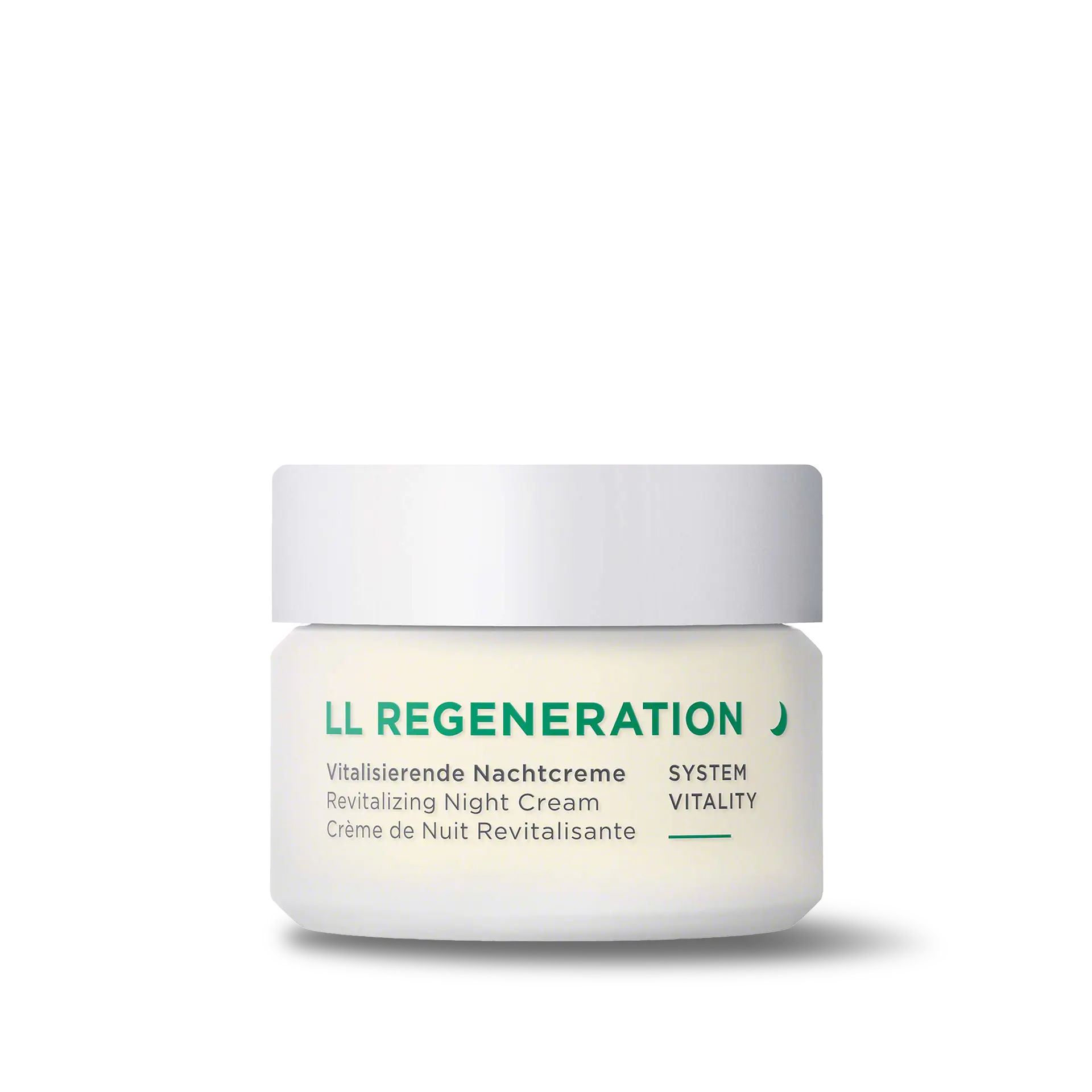 LL REGENERATION vitalisierende Nachtcreme im 50-ml-Tiegel mit weißem Deckel und grünem Schriftzug