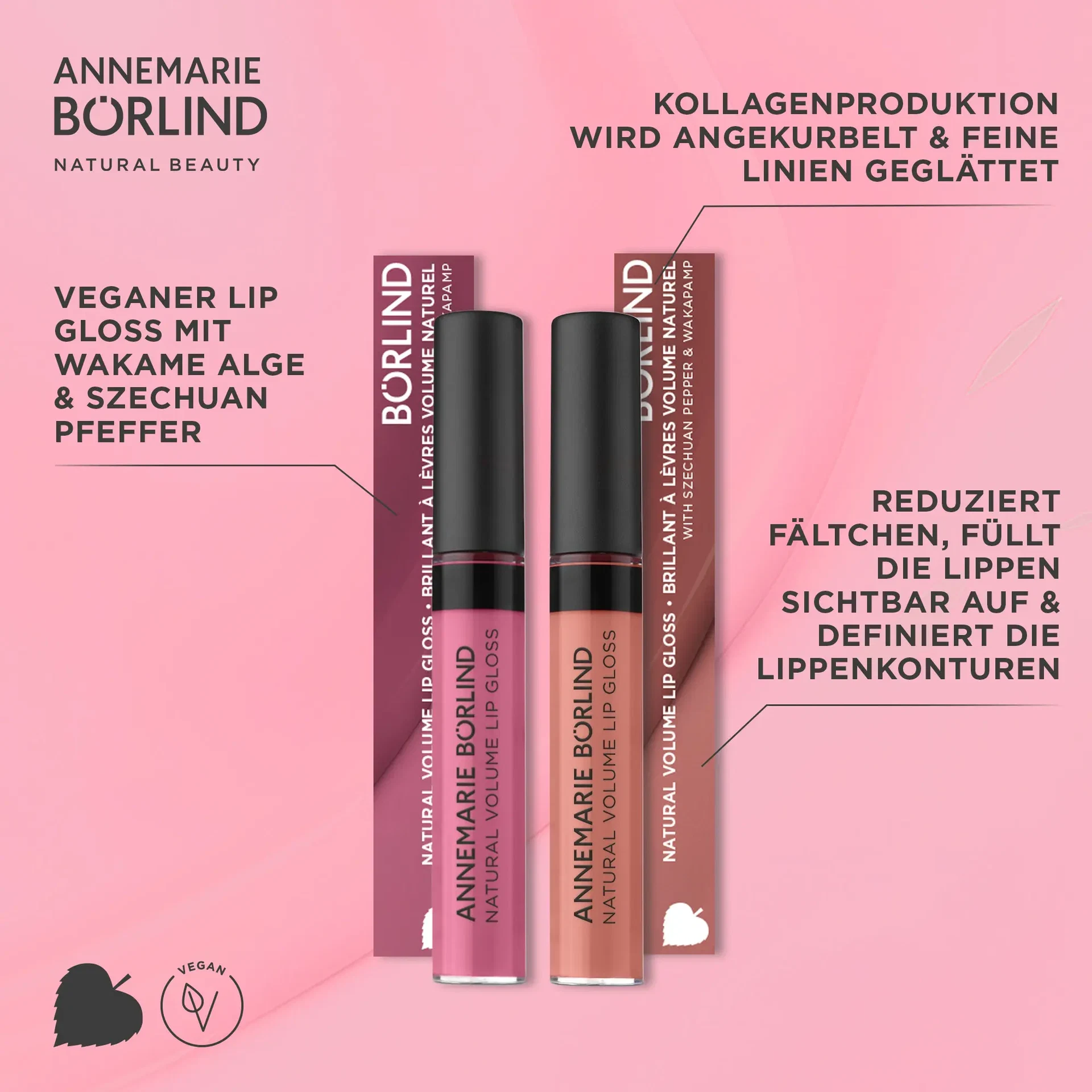 ANNEMARIE BÖRLIND veganer Lip Gloss mit Wakame Alge & Szechuan Pfeffer, glättet feine Linien