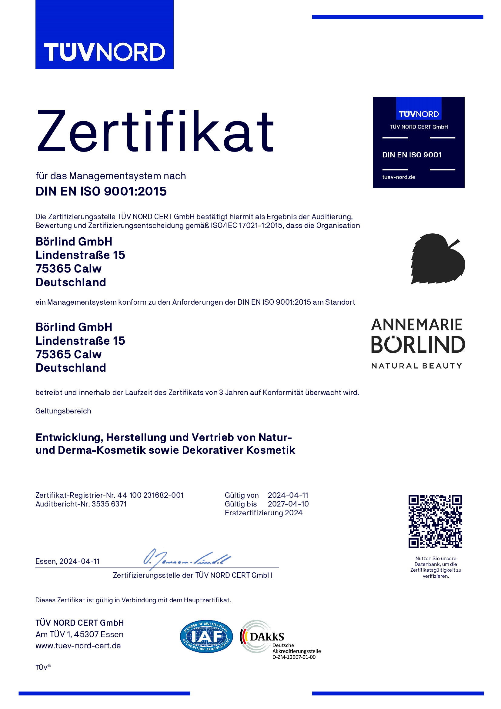 ISO 9001 Zertifikat