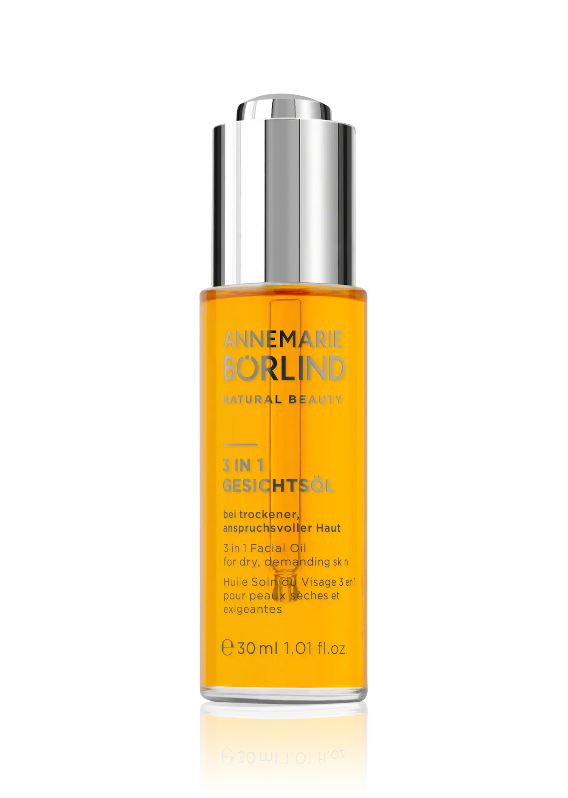 ANNEMARIE BÖRLIND 3 IN 1 Gesichtsöl für trockene, anspruchsvolle Haut, 30 ml Flasche mit silbernem Deckel