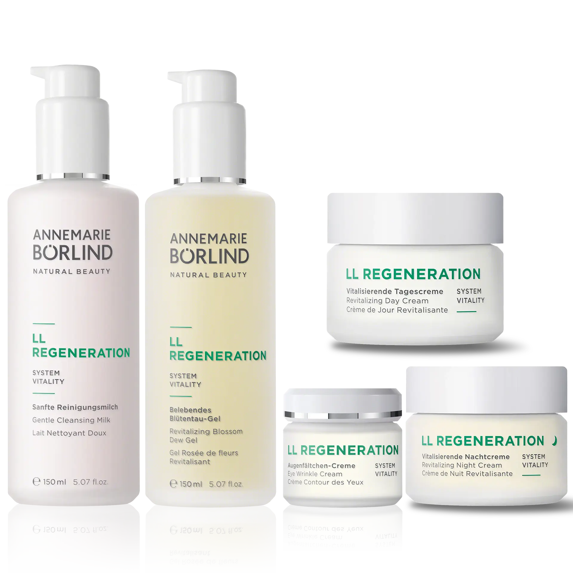 ANNEMARIE BÖRLIND LL REGENERATION Pflegeset mit Reinigungsmilch, Blütentau-Gel, Tages-, Nacht- und Augencreme