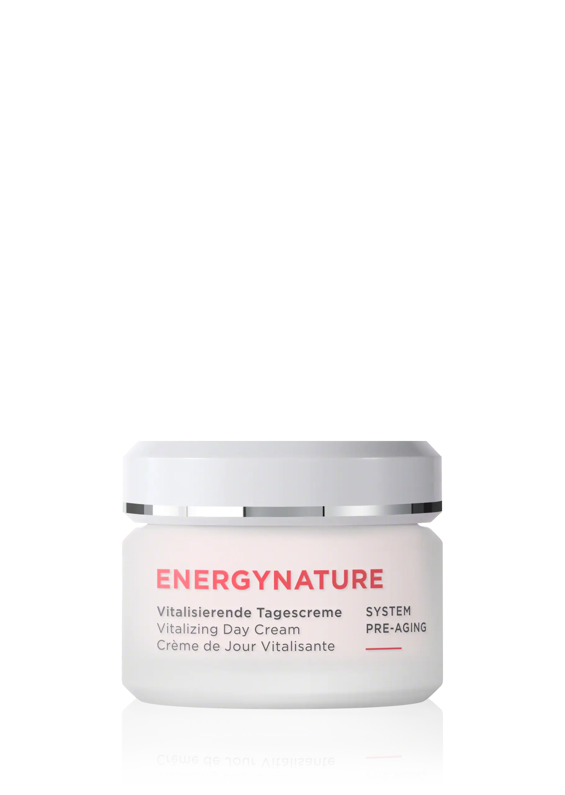 ENERGYNATURE Vitalisierende Tagescreme im weißen Tiegel mit silbernem Deckel, 50 ml Inhalt