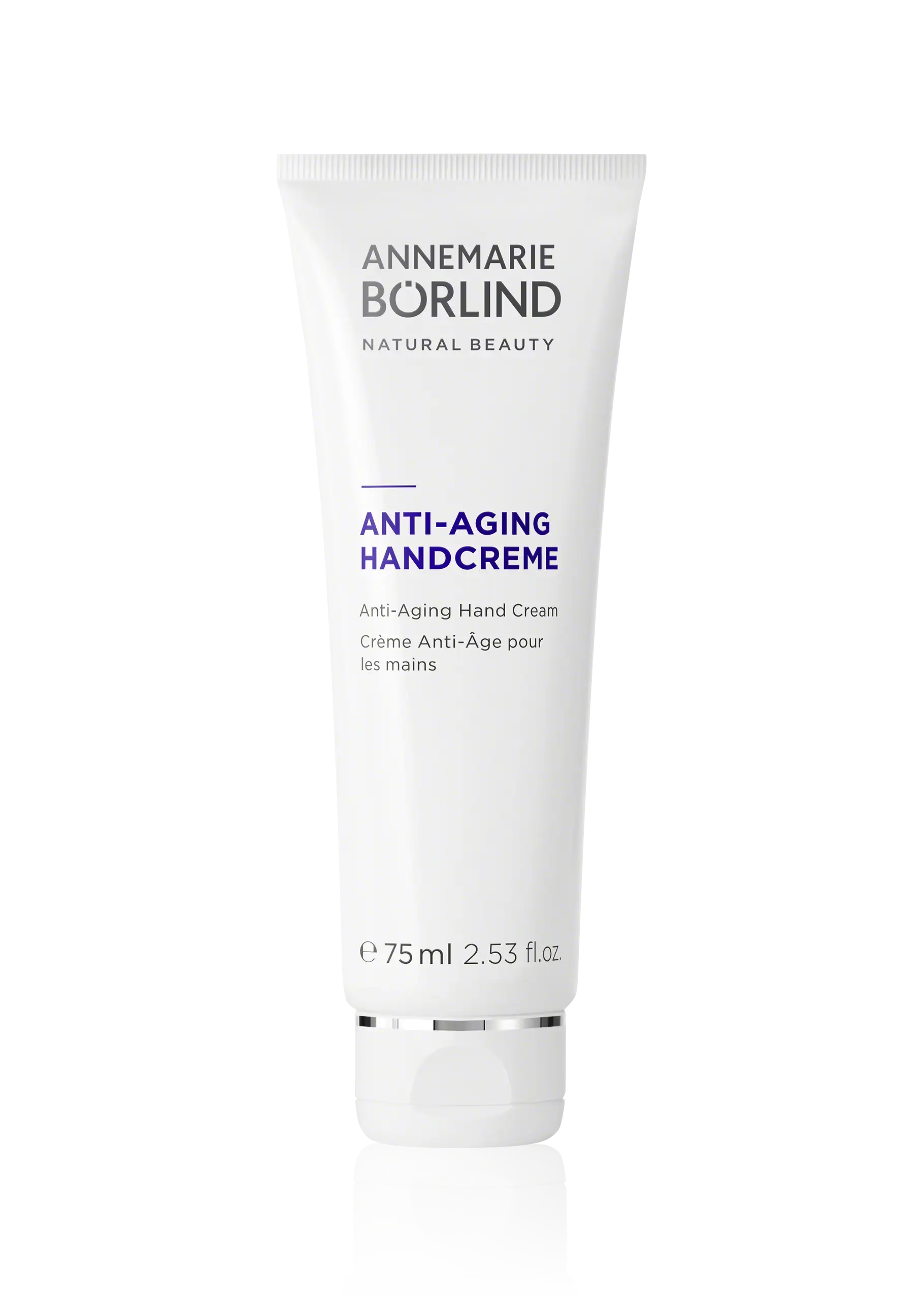 ANNEMARIE BÖRLIND Anti-Aging Handcreme in 75 ml Tube mit weißem Design und silbernem Verschluss