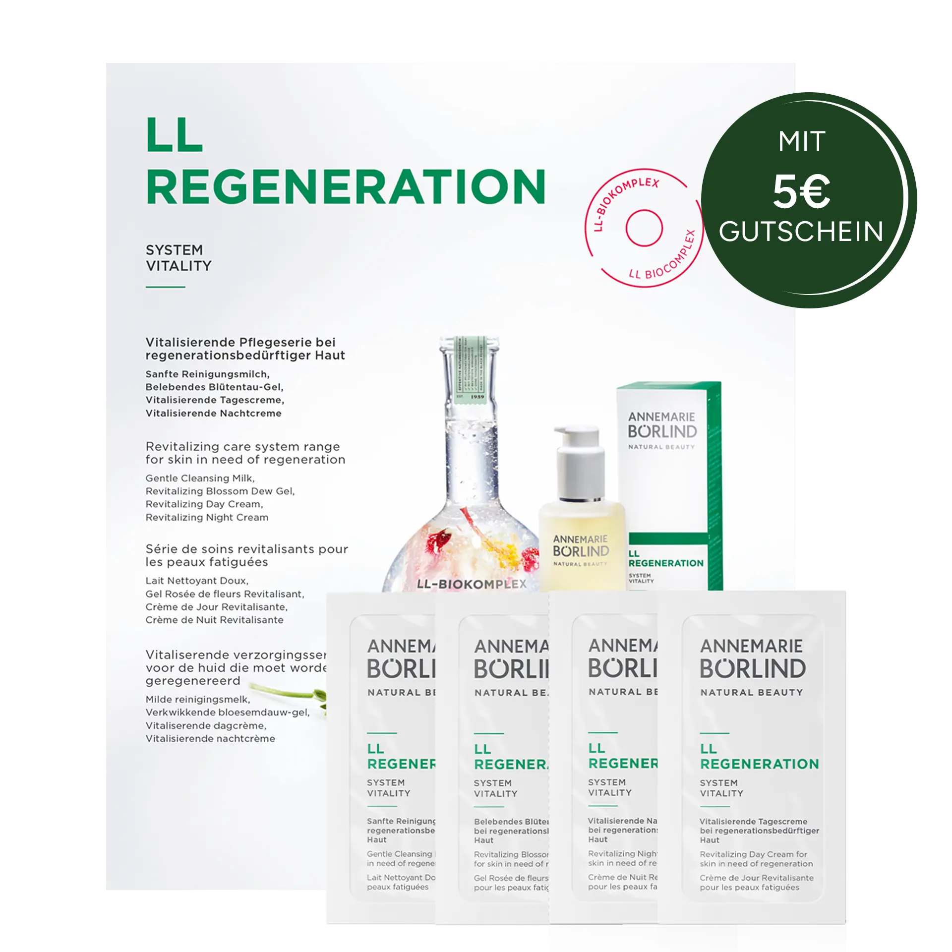 LL REGENERATION Serie Sachets vor Testmusterkarte
