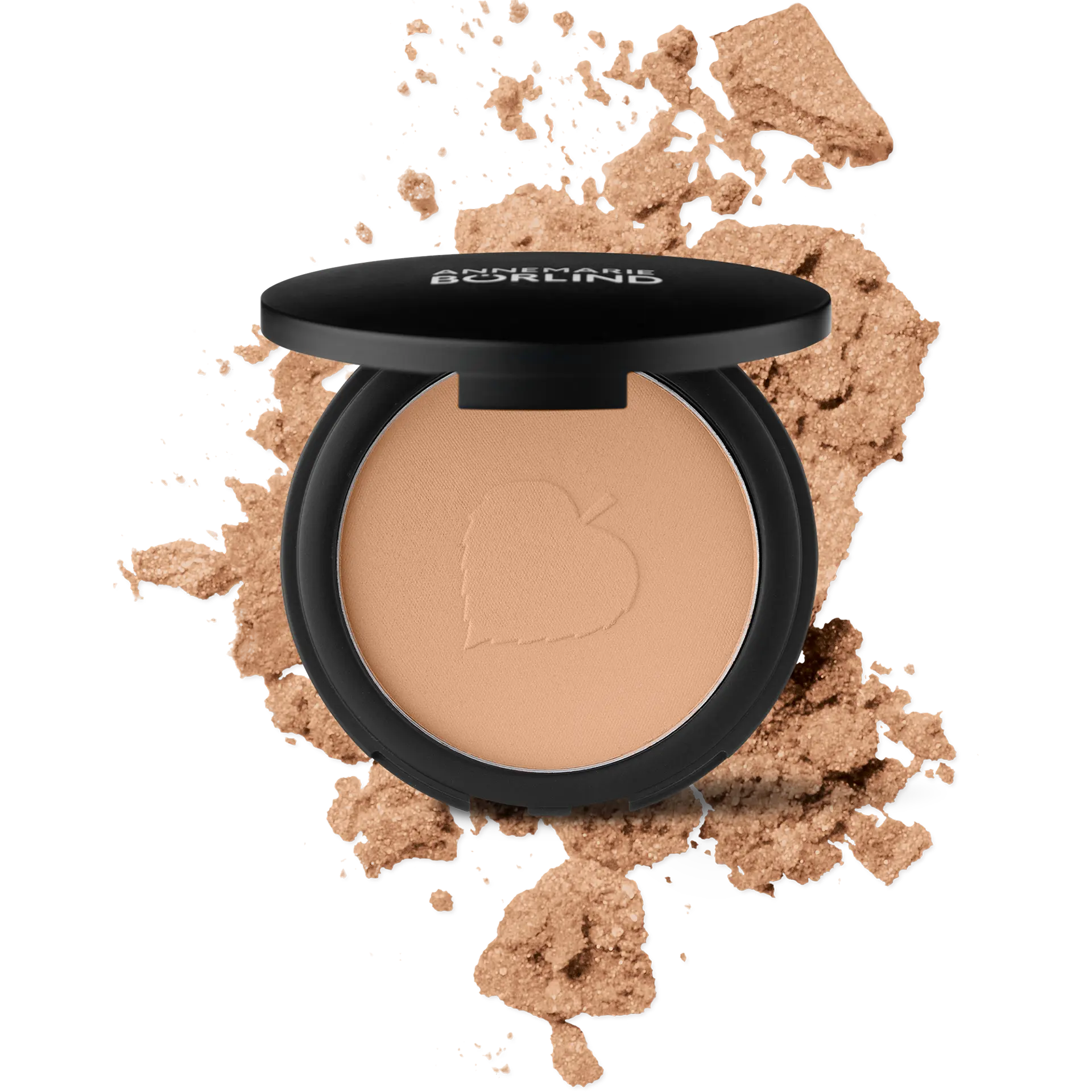 ANNEMARIE BÖRLIND Teint Compact Powder in Mandel mit matter Textur und geprägtem Blattmotiv