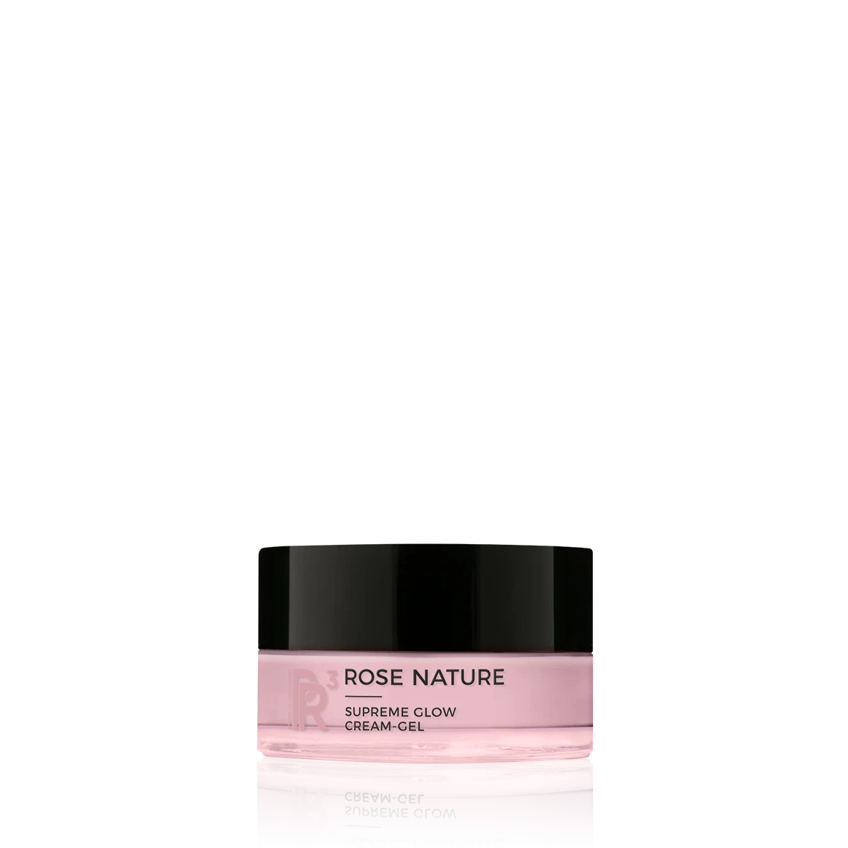ROSE NATURE Supreme Glow Cream-Gel in rosa Tiegel mit schwarzem Deckel, 15 ml Inhalt