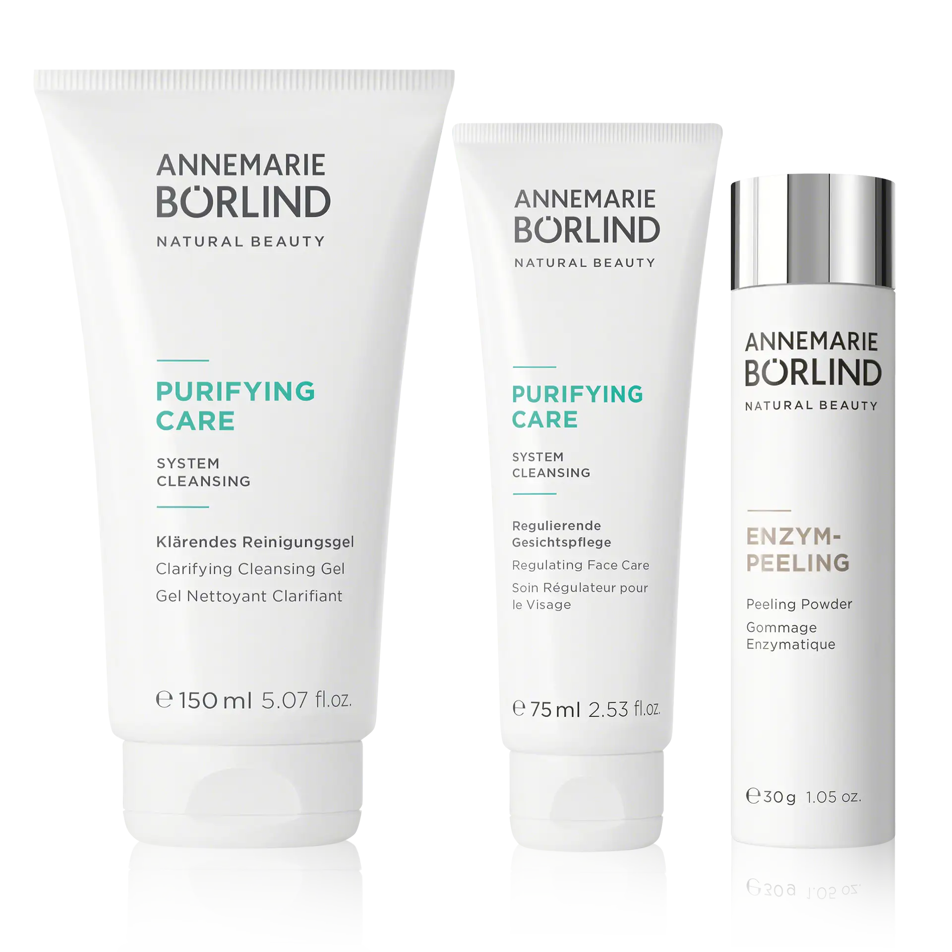 ANNEMARIE BÖRLIND PURIFYING CARE klärendes Reinigungsgel 150 ml, regulierende Gesichtspflege 75 ml, Enzym-Peeling 30 g