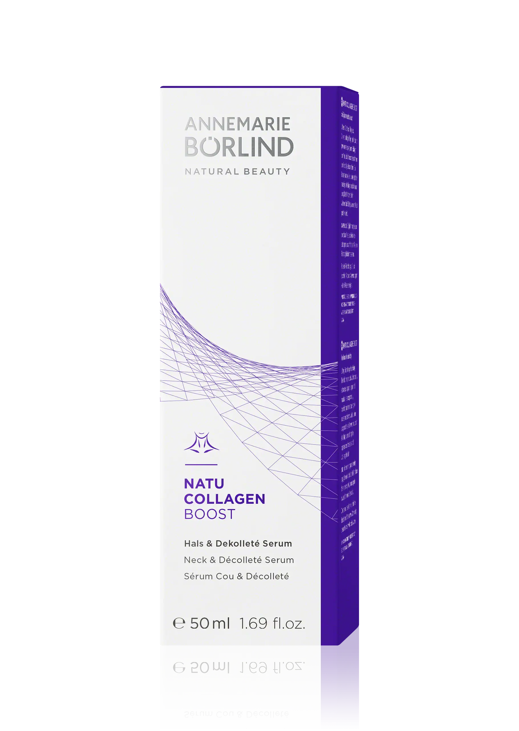 ANNEMARIE BÖRLIND NATU COLLAGEN BOOST Hals- und Dekolleté Serum 50 ml in weiß-lila Faltschachtel