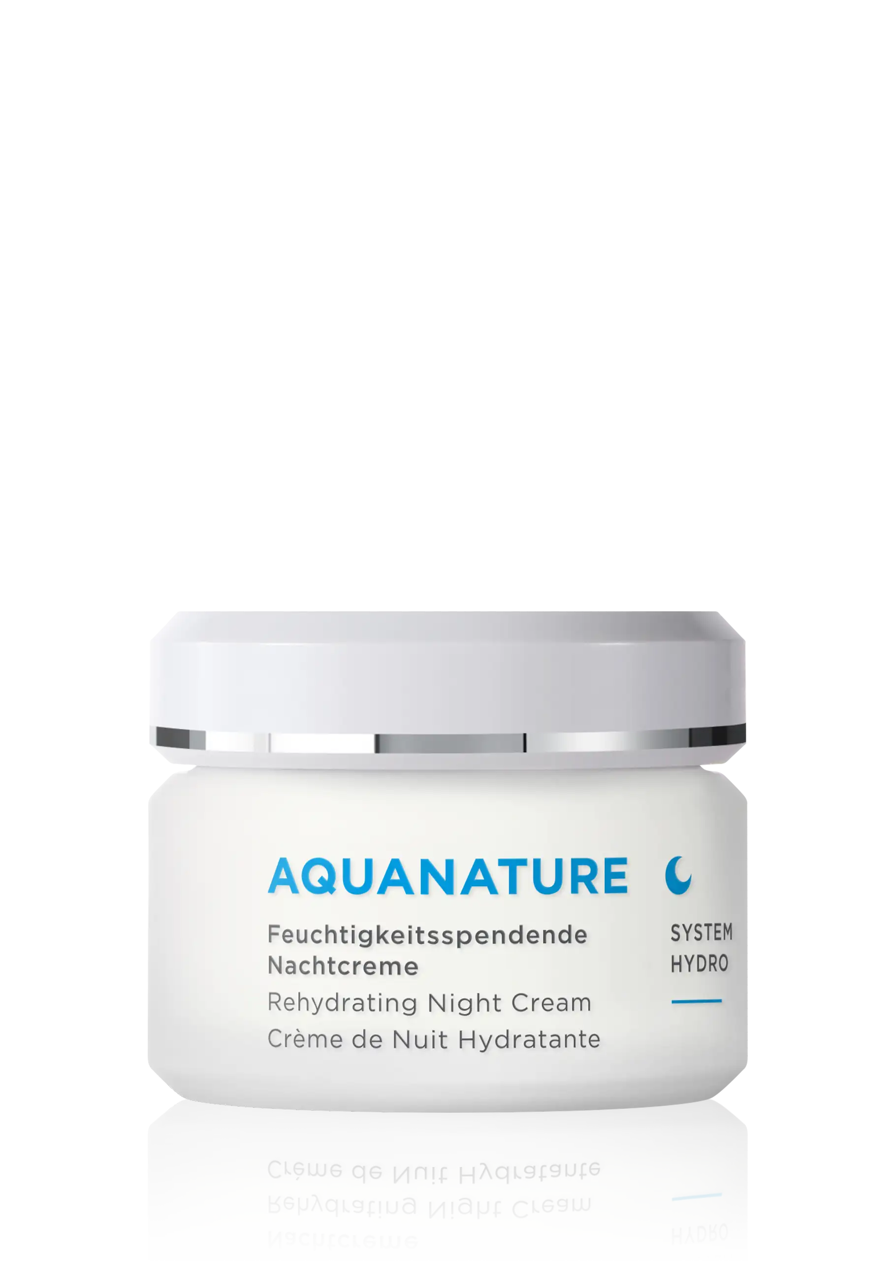 AQUANATURE Feuchtigkeitsspendende Nachtcreme im 50-ml-Tiegel mit SYSTEM HYDRO Schriftzug