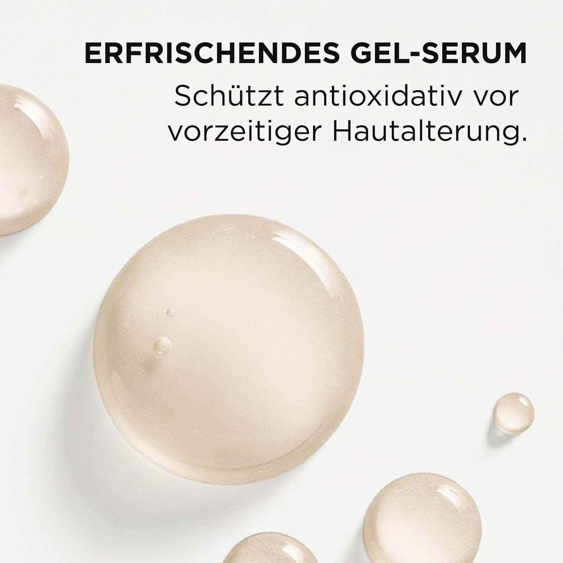 Transparente, flüssige Tropfen unterschiedlicher Größe mit Beschreibung