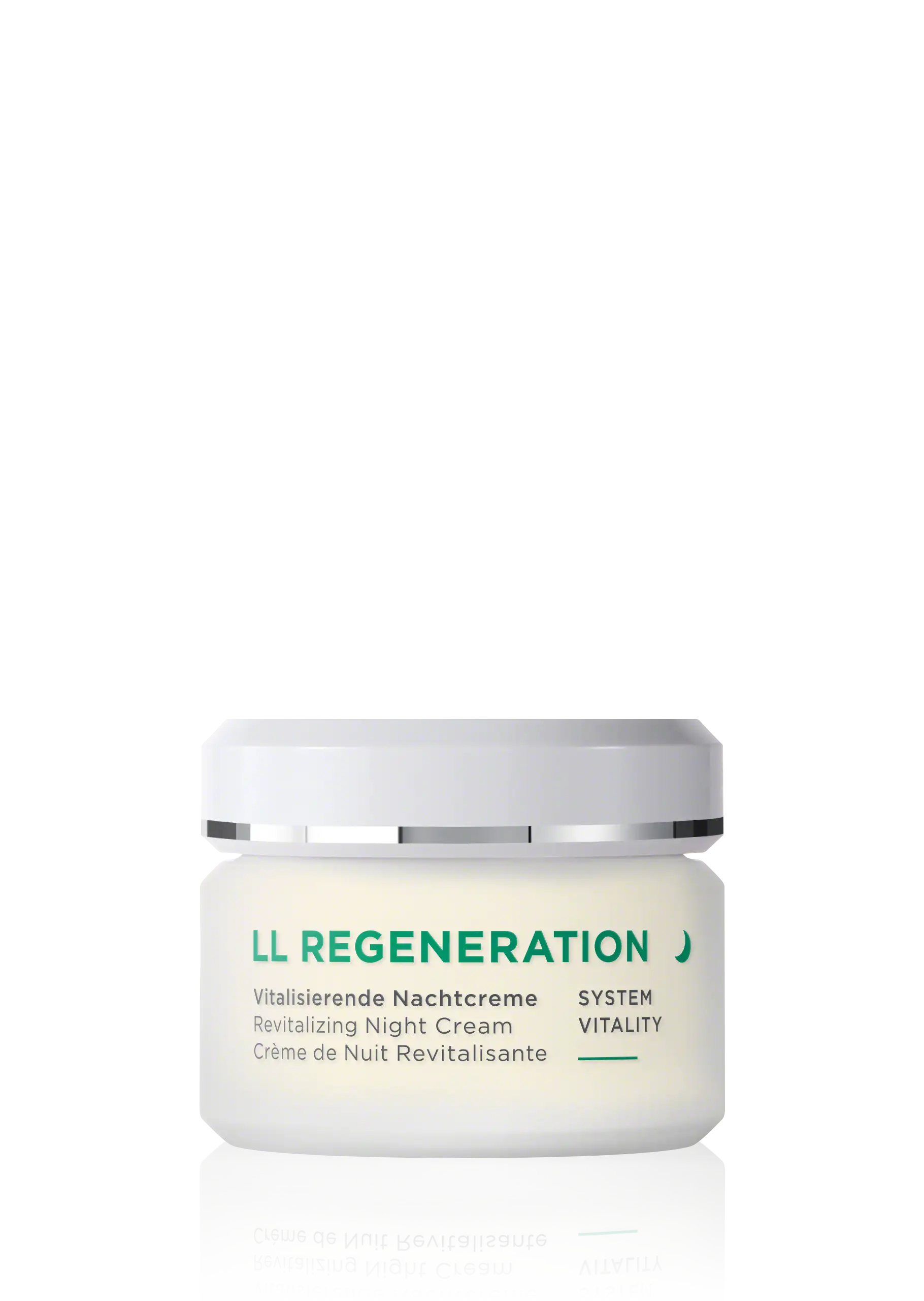 LL REGENERATION vitalisierende Nachtcreme im 50-ml-Tiegel mit weißem Deckel und grünem Schriftzug