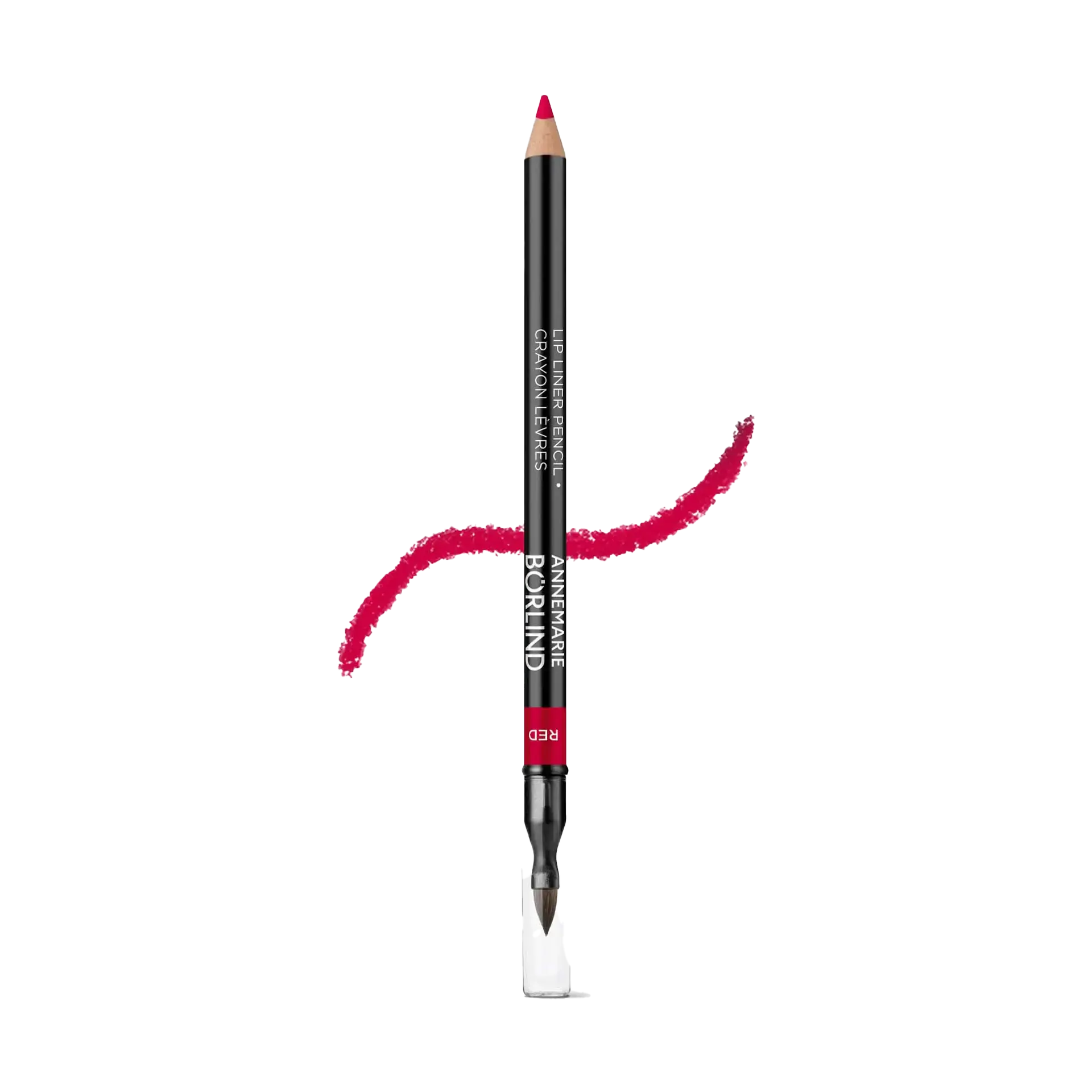 ANNEMARIE BÖRLIND Lip Liner Pencil in Rot mit Pinsel und rotem Farbstrich auf weißem Hintergrund