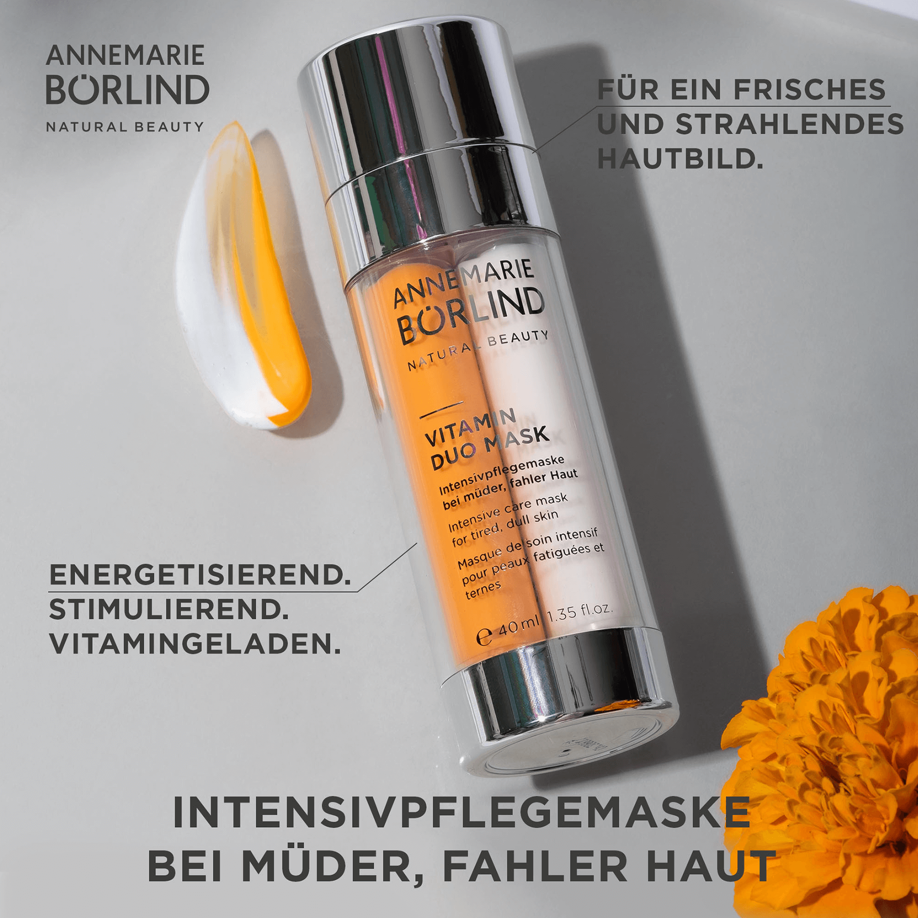 ANNEMARIE BÖRLIND Vitamin Duo Mask Intensivpflegemaske für müde, fahle Haut mit oranger und weißer Textur