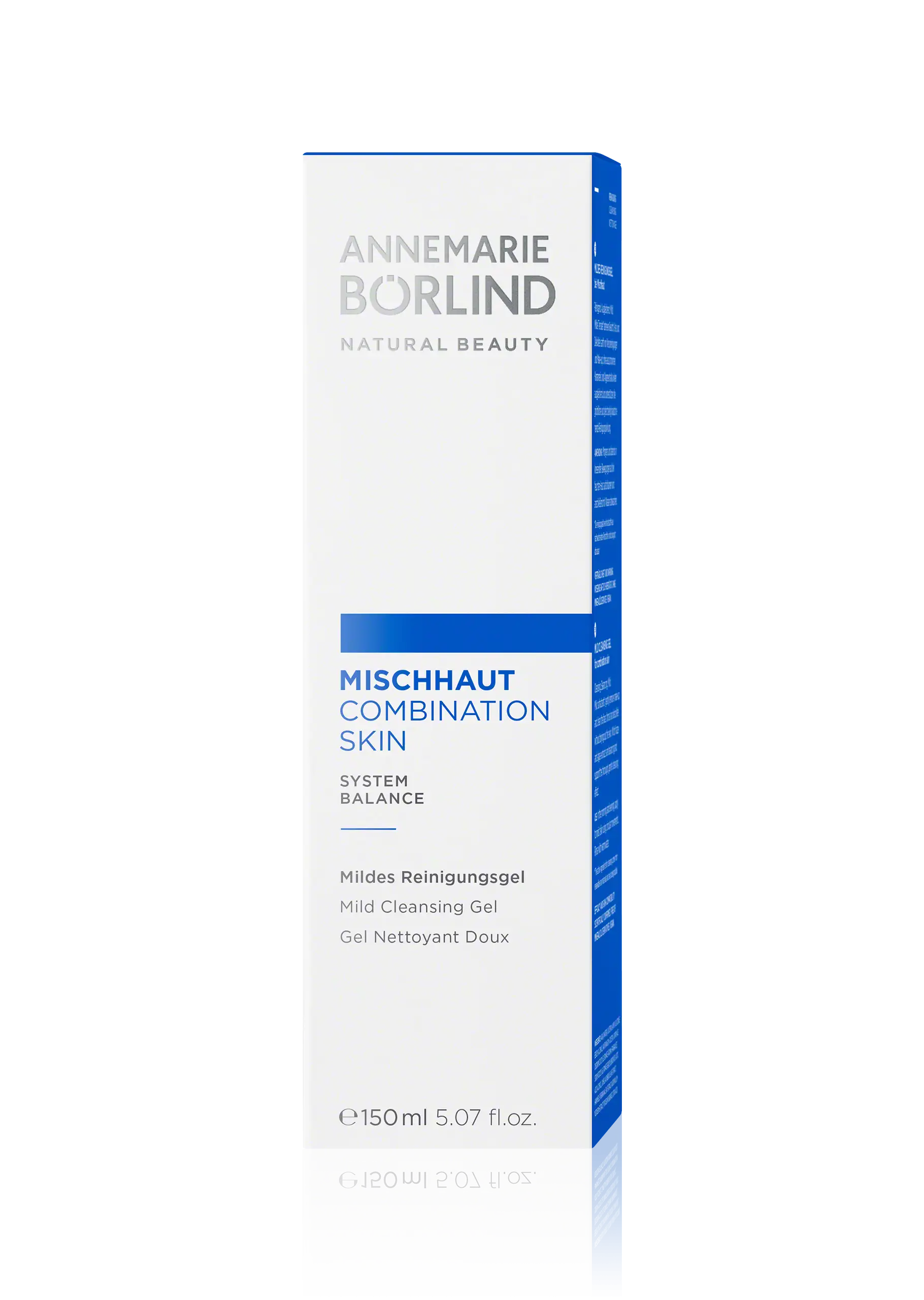ANNEMARIE BÖRLIND Mildes Reinigungsgel für Mischhaut, 150 ml, weiße Faltschachtel mit blauem Akzent