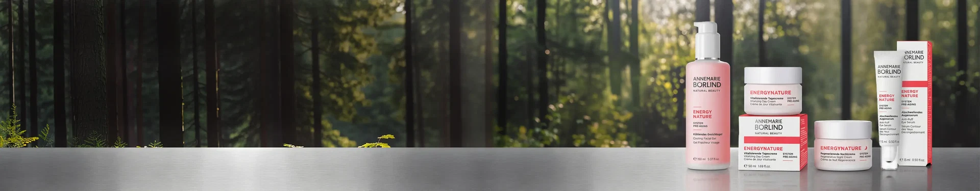 Energynature Produkte vor Waldhintergrund