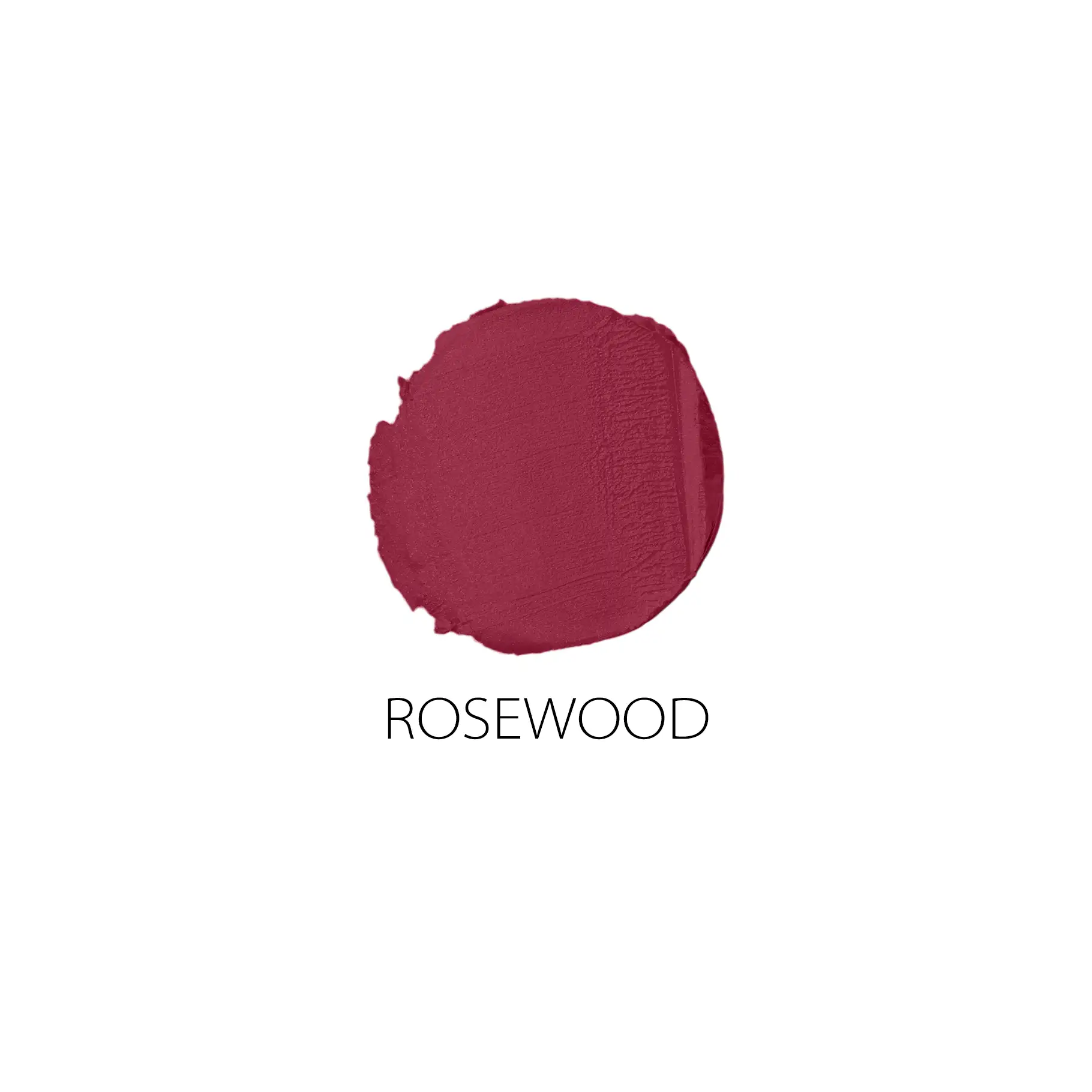 ROSEWOOD Lippenstiftfarbe als cremiger Farbklecks in dunklem Rosenholzton auf weißem Hintergrund