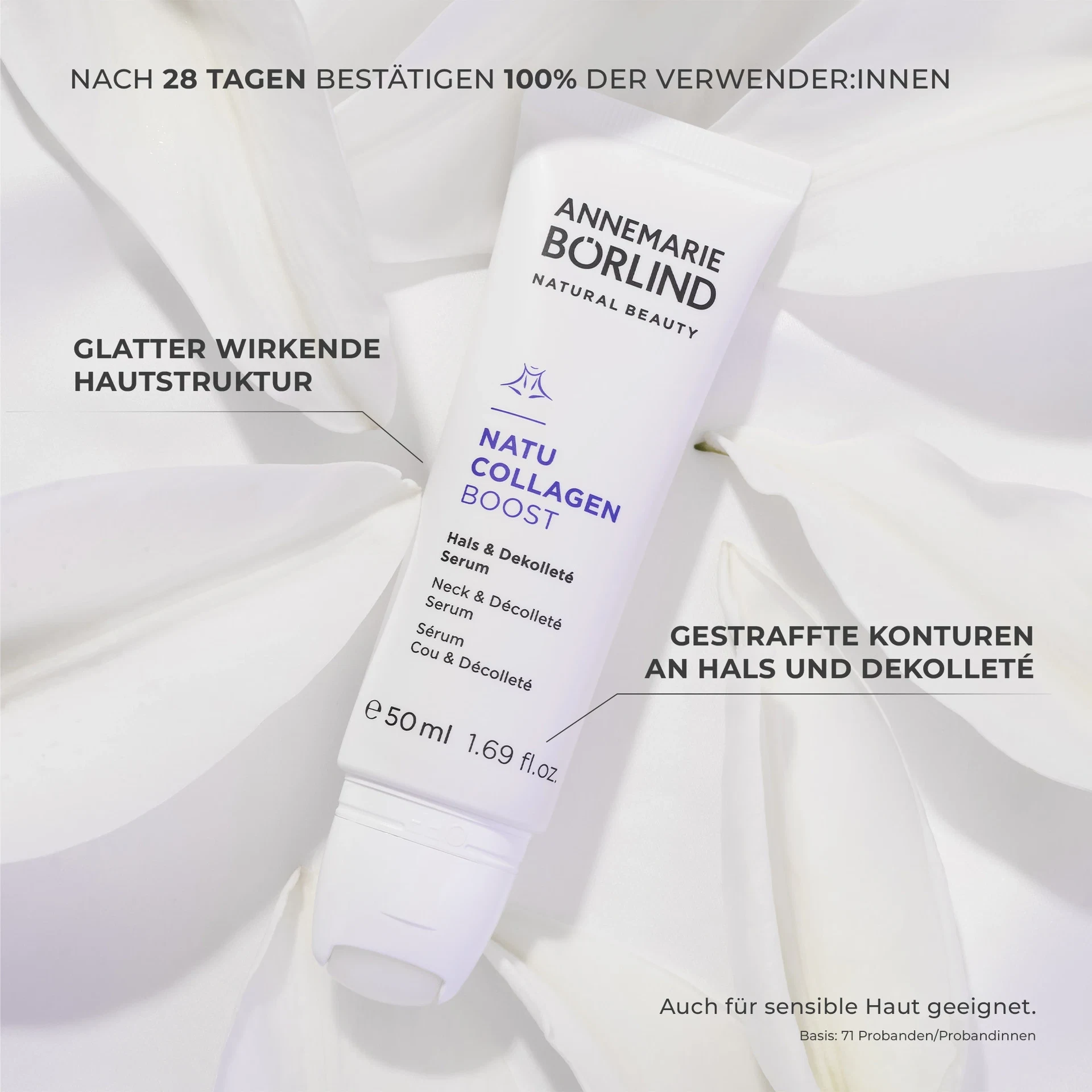 ANNEMARIE BÖRLIND NATU COLLAGEN BOOST Serum für Hals & Dekolleté, glattere Hautstruktur, gestraffte Konturen