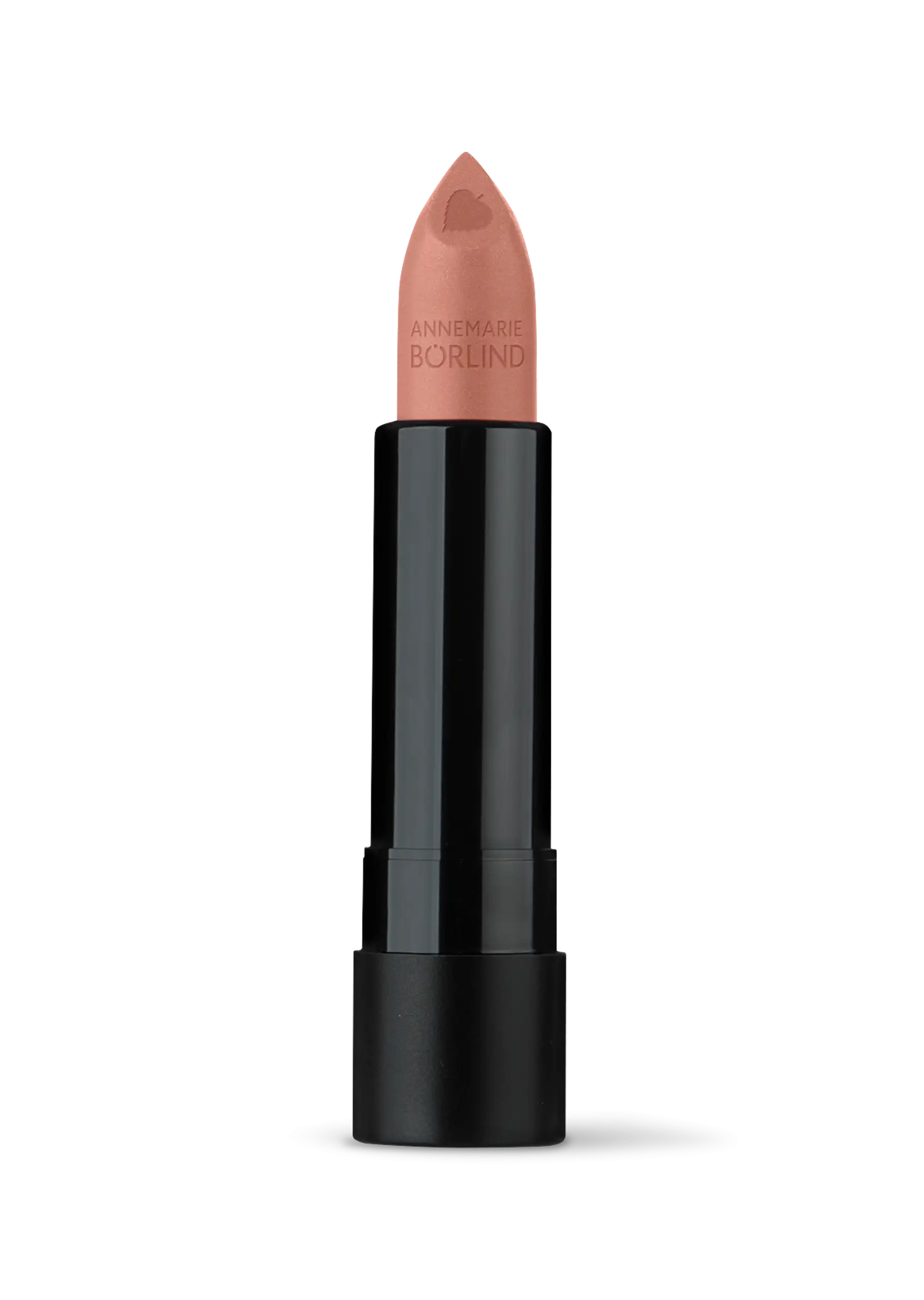 ANNEMARIE BÖRLIND Lippenstift in Nude mit Herzprägung und schwarzem Gehäuse, offen gezeigt